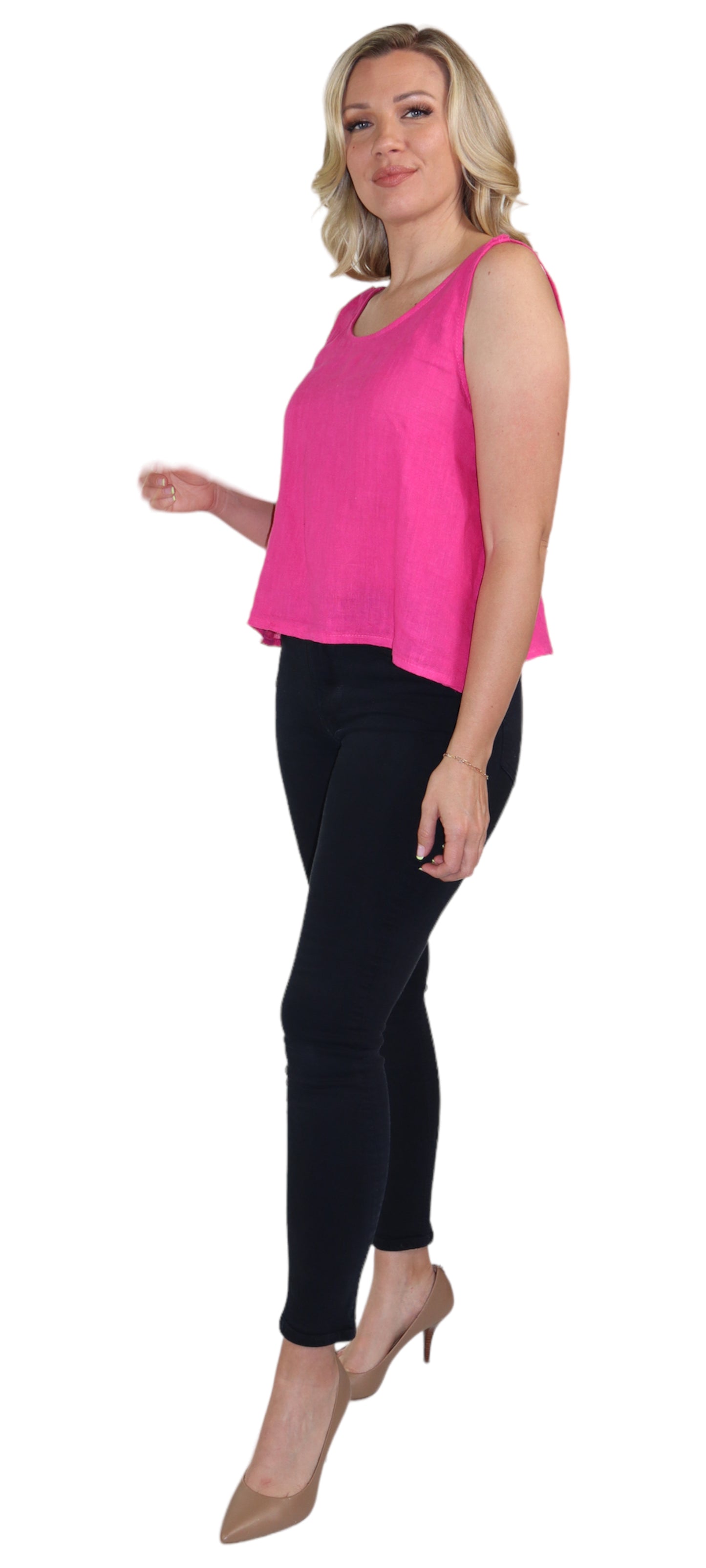 Women's 100% Linen Sleeveless Crop Tank Top Tunic with Bowtie Back