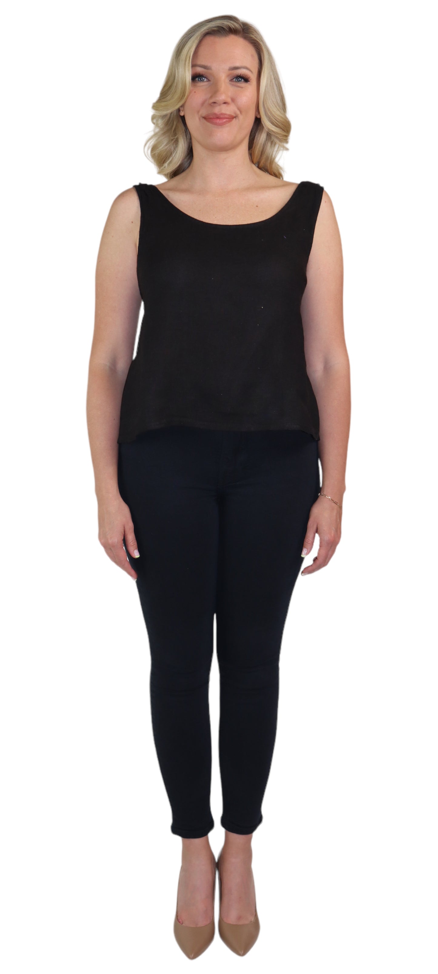 Women's 100% Linen Sleeveless Crop Tank Top Tunic with Bowtie Back
