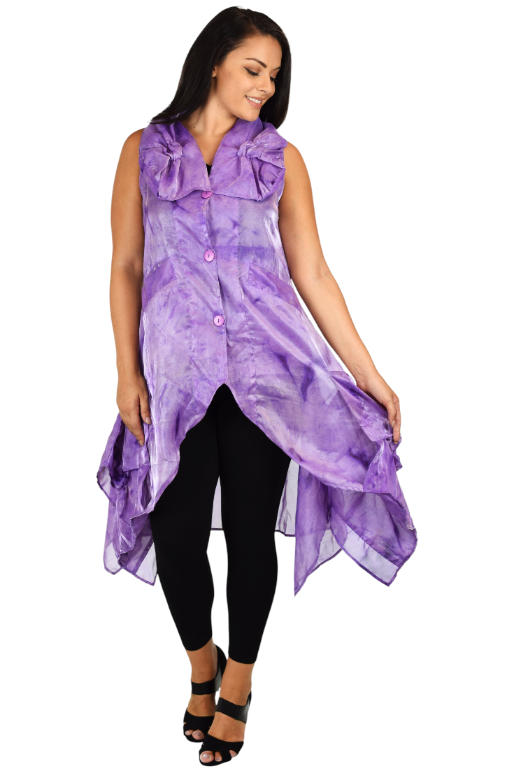 Designer Jacket,Lagen look Jacket Organza Jacket, Long Vest, Asymmetrical vest with buttoned down front. M to 1XL