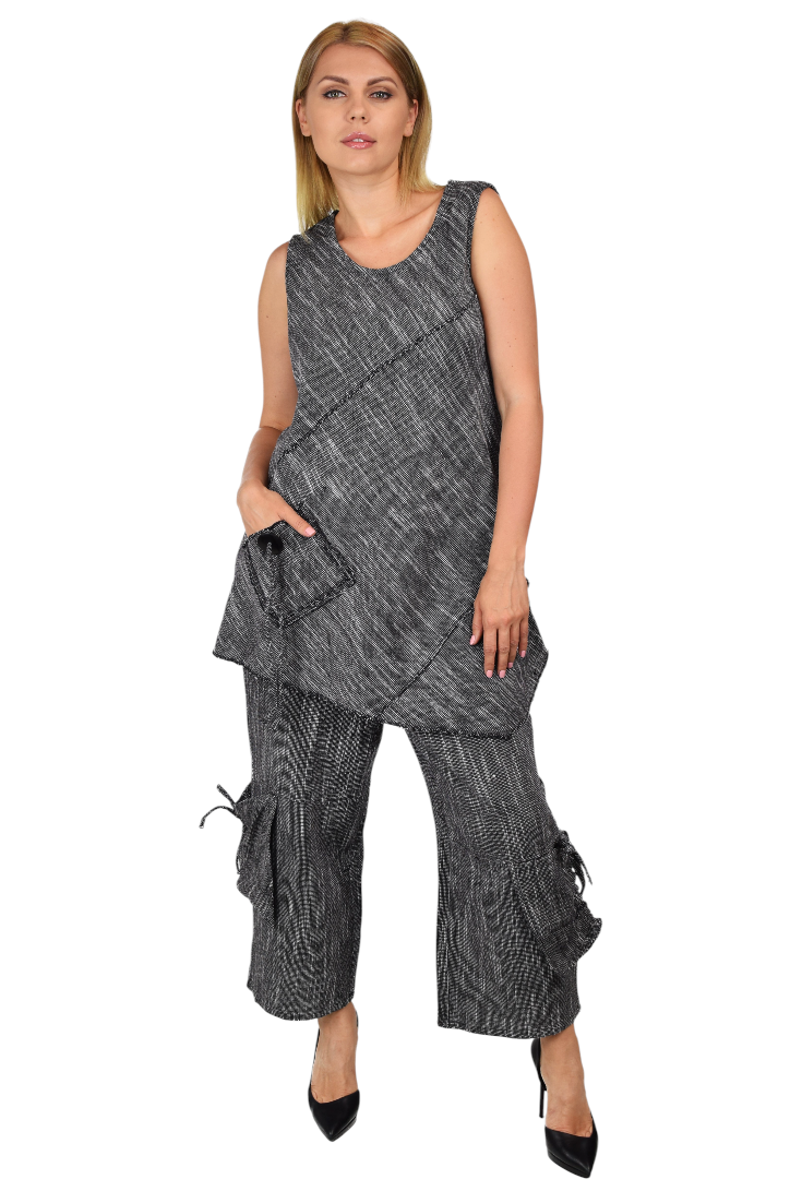 Organic hand spun cotton 2 piece pant set, crop pant set, Sleeveless tunic PANT set, Artsy pant set, Summer pant set SIZE M to 2XL