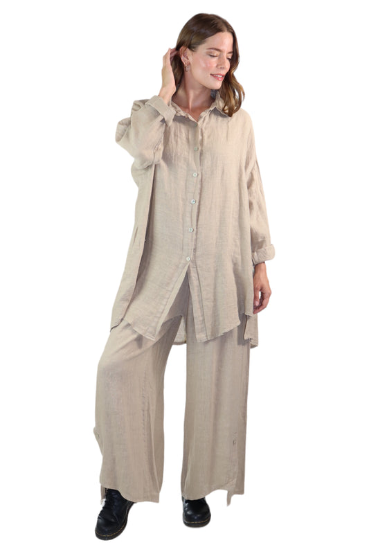 Womens 100% Linen 2 Piece Pant Set, Relaxed Comfy Fit | One Size (Fits S-3X)