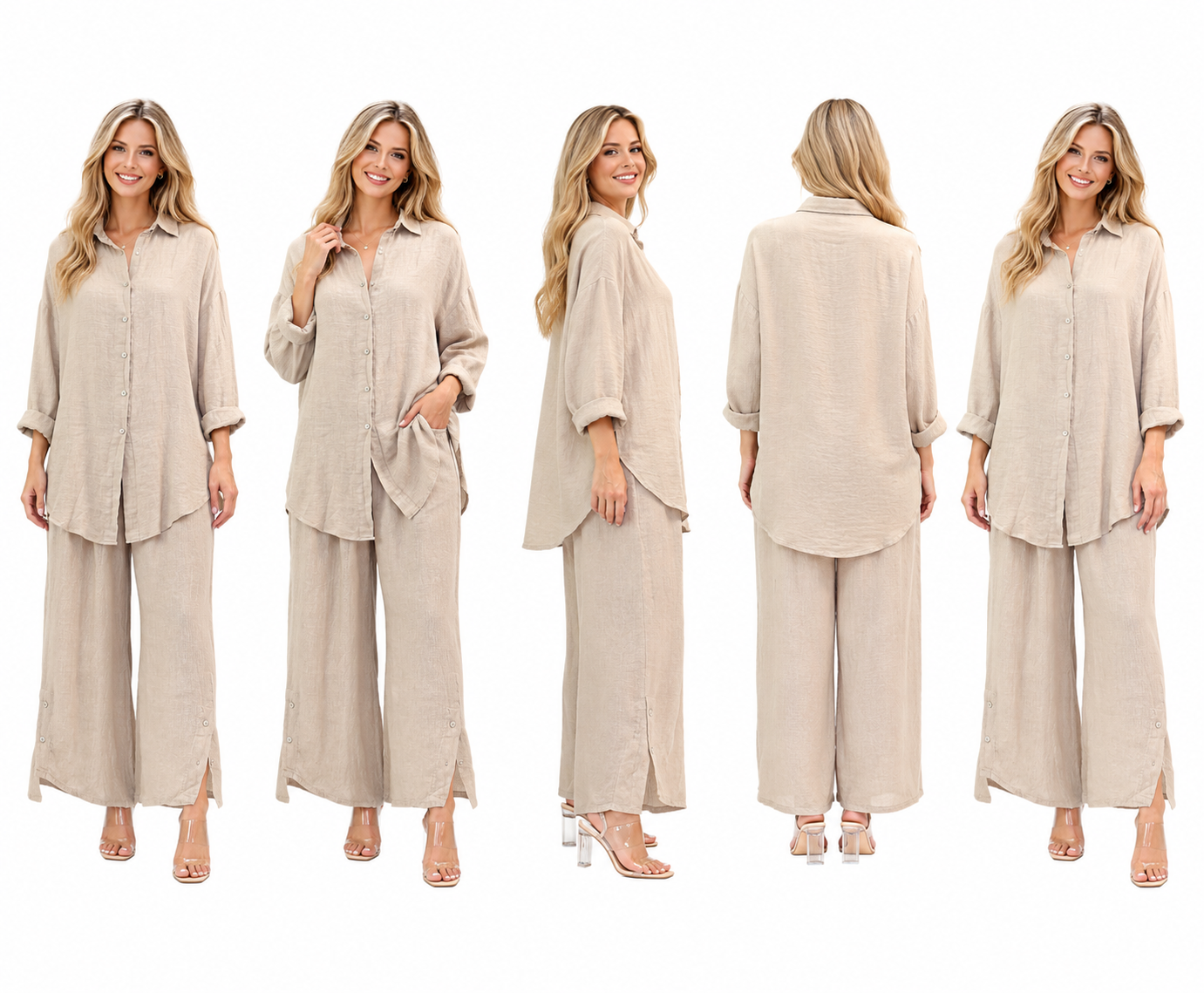 Womens 100% Linen 2 Piece Pant Set, Relaxed Comfy Fit | One Size (Fits S-3X)