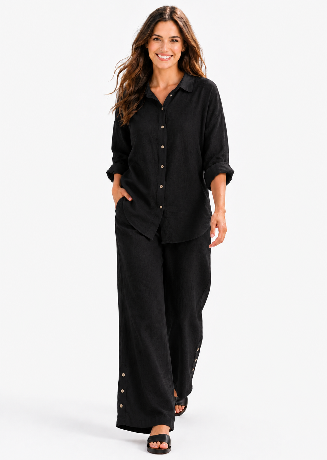 Womens 100% Linen 2 Piece Pant Set, Relaxed Comfy Fit | One Size (Fits S-3X)