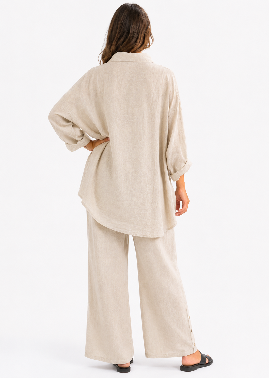 Womens 100% Linen 2 Piece Pant Set, Relaxed Comfy Fit | One Size (Fits S-3X)