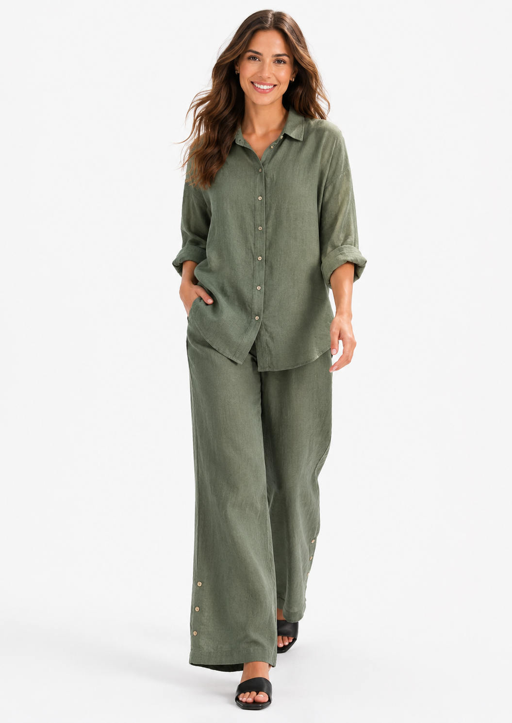 Womens 100% Linen 2 Piece Pant Set, Relaxed Comfy Fit | One Size (Fits S-3X)
