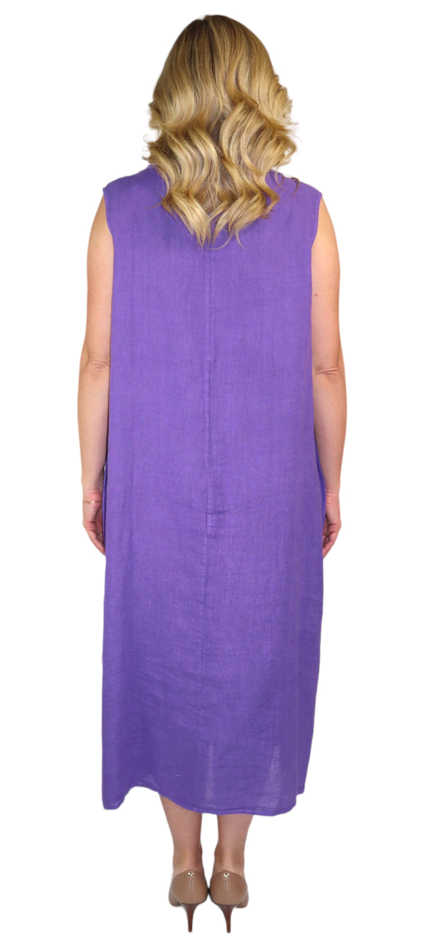 Womens All Natural Linen Ruched Dress with Adjustable Drawstring | Reg & Plus Sizes