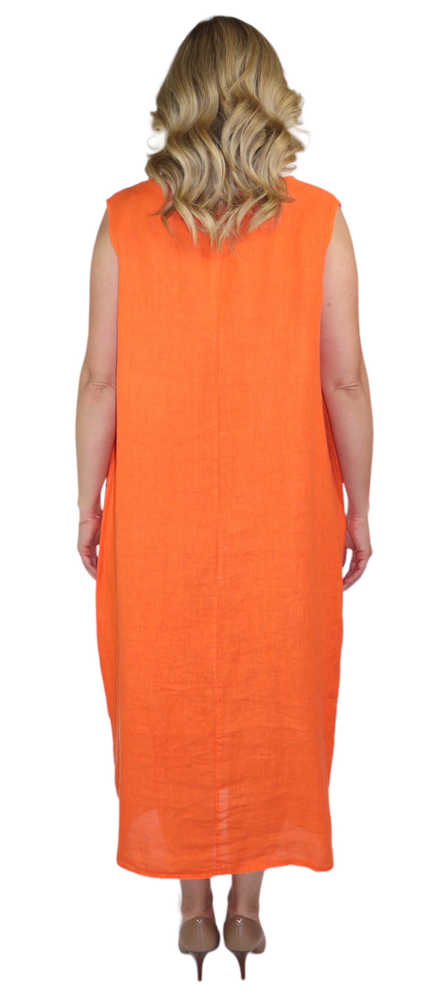 Womens All Natural Linen Ruched Dress with Adjustable Drawstring | Reg & Plus Sizes