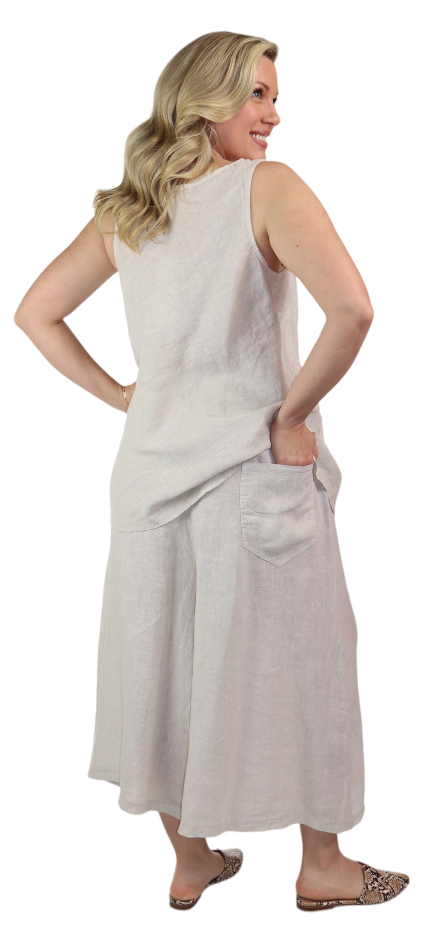 2 Piece Linen Culotte Pant Set, Linen Wide Leg Crop Pant Set, Linen Women Culotte Pants Set