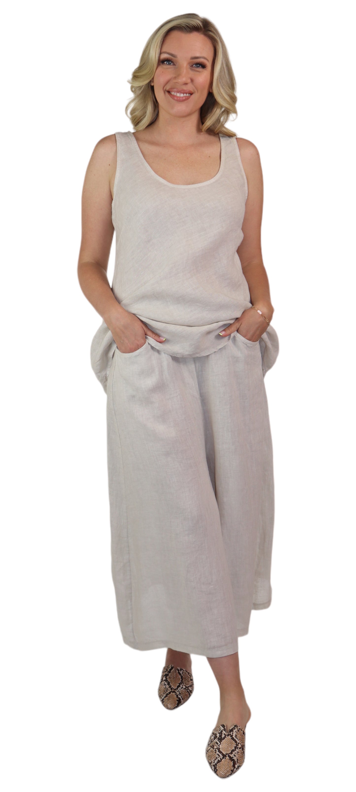 2 Piece Linen Culotte Pant Set, Linen Wide Leg Crop Pant Set, Linen Women Culotte Pants Set