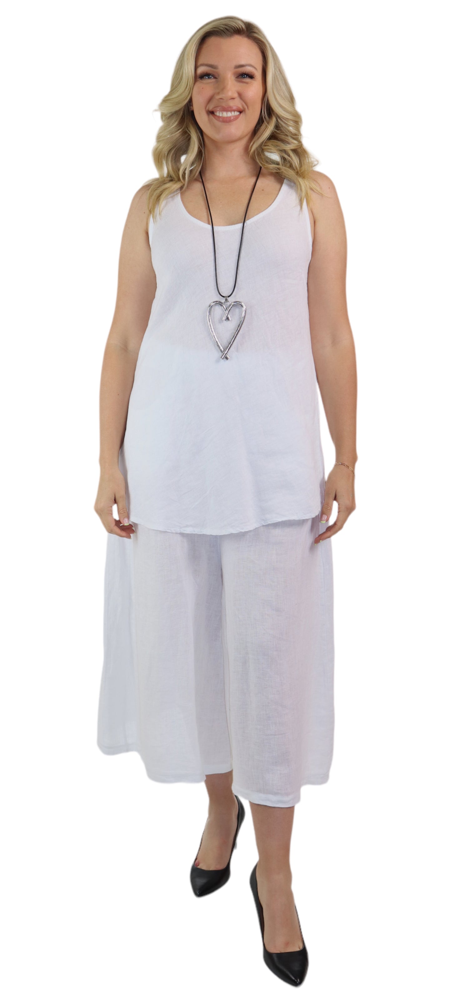 2 Piece Linen Culotte Pant Set, Linen Wide Leg Crop Pant Set, Linen Women Culotte Pants Set