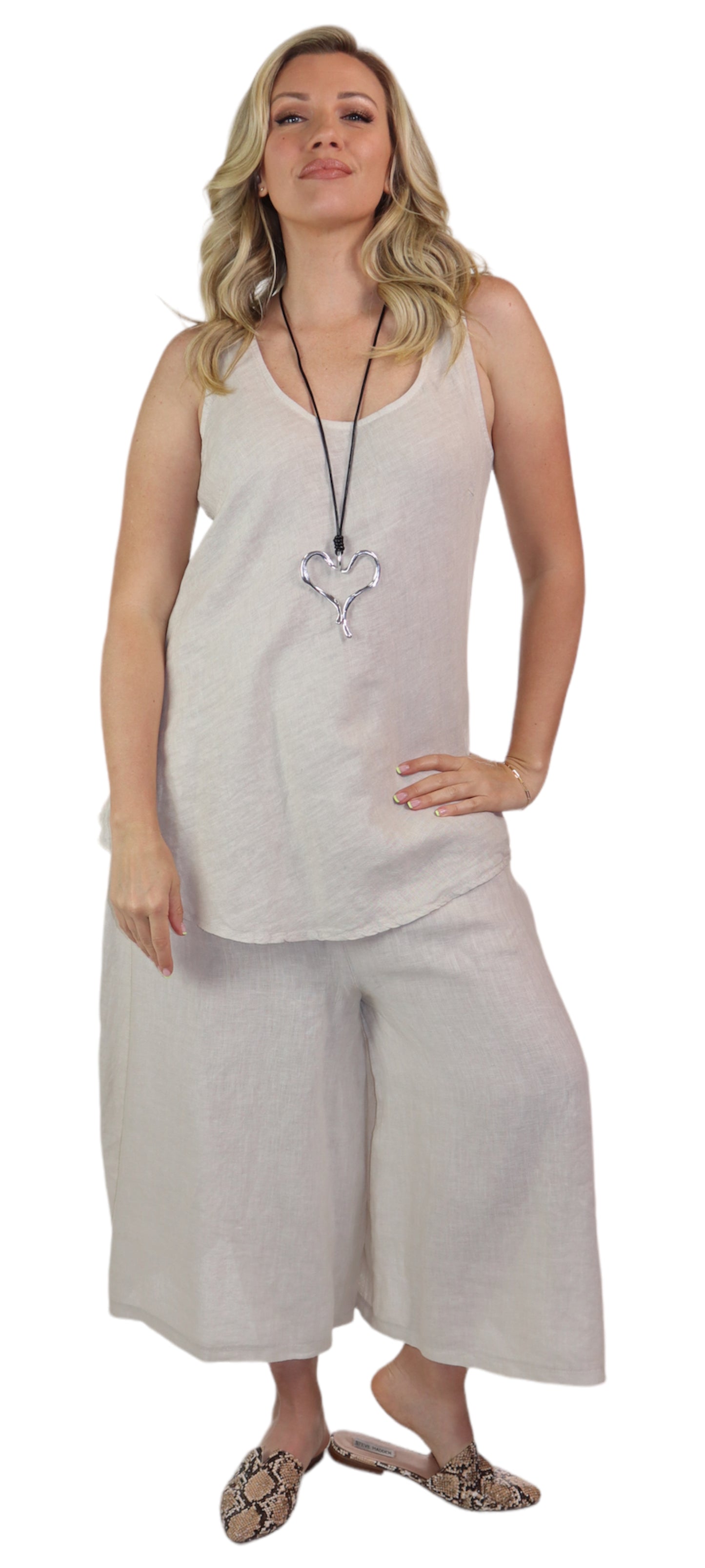 2 Piece Linen Culotte Pant Set, Linen Wide Leg Crop Pant Set, Linen Women Culotte Pants Set