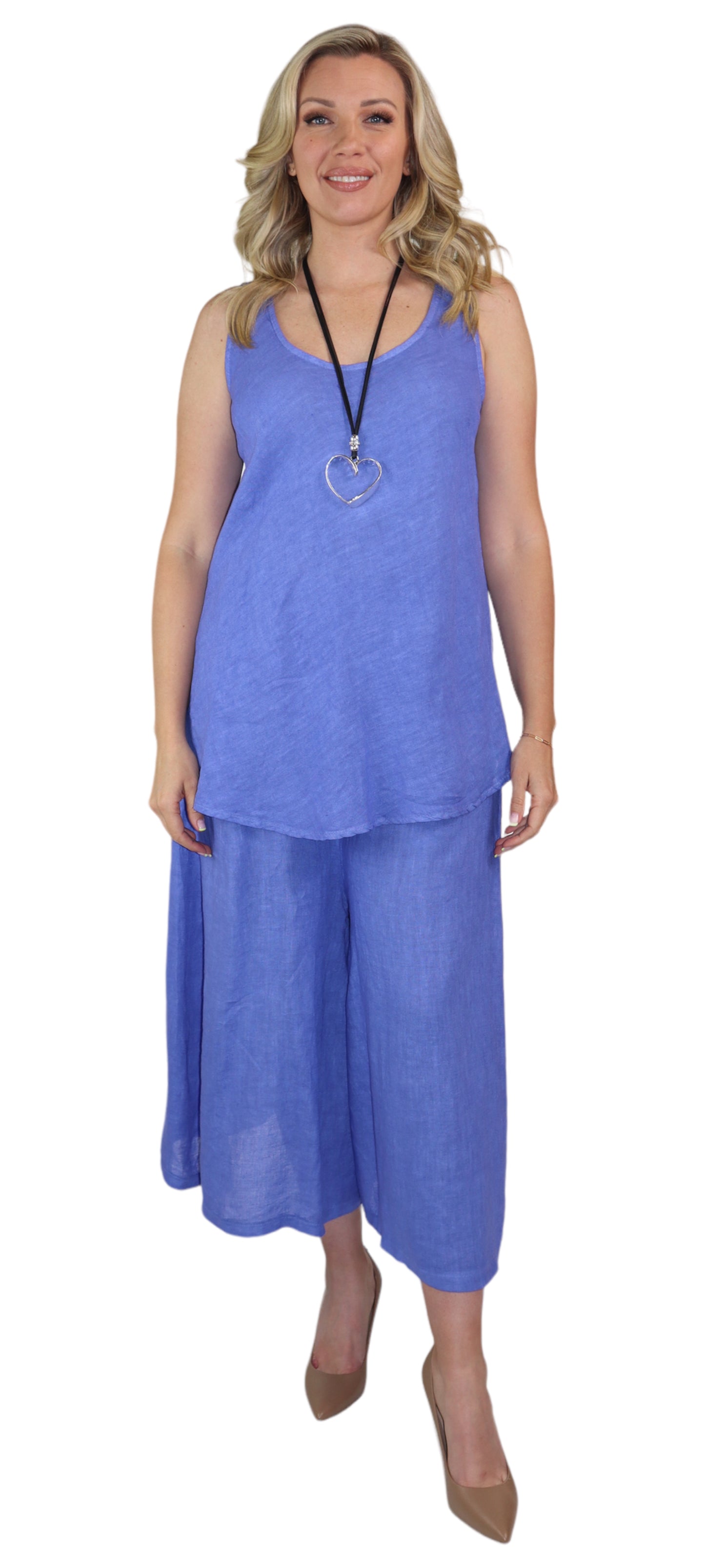 2 Piece Linen Culotte Pant Set, Linen Wide Leg Crop Pant Set, Linen Women Culotte Pants Set