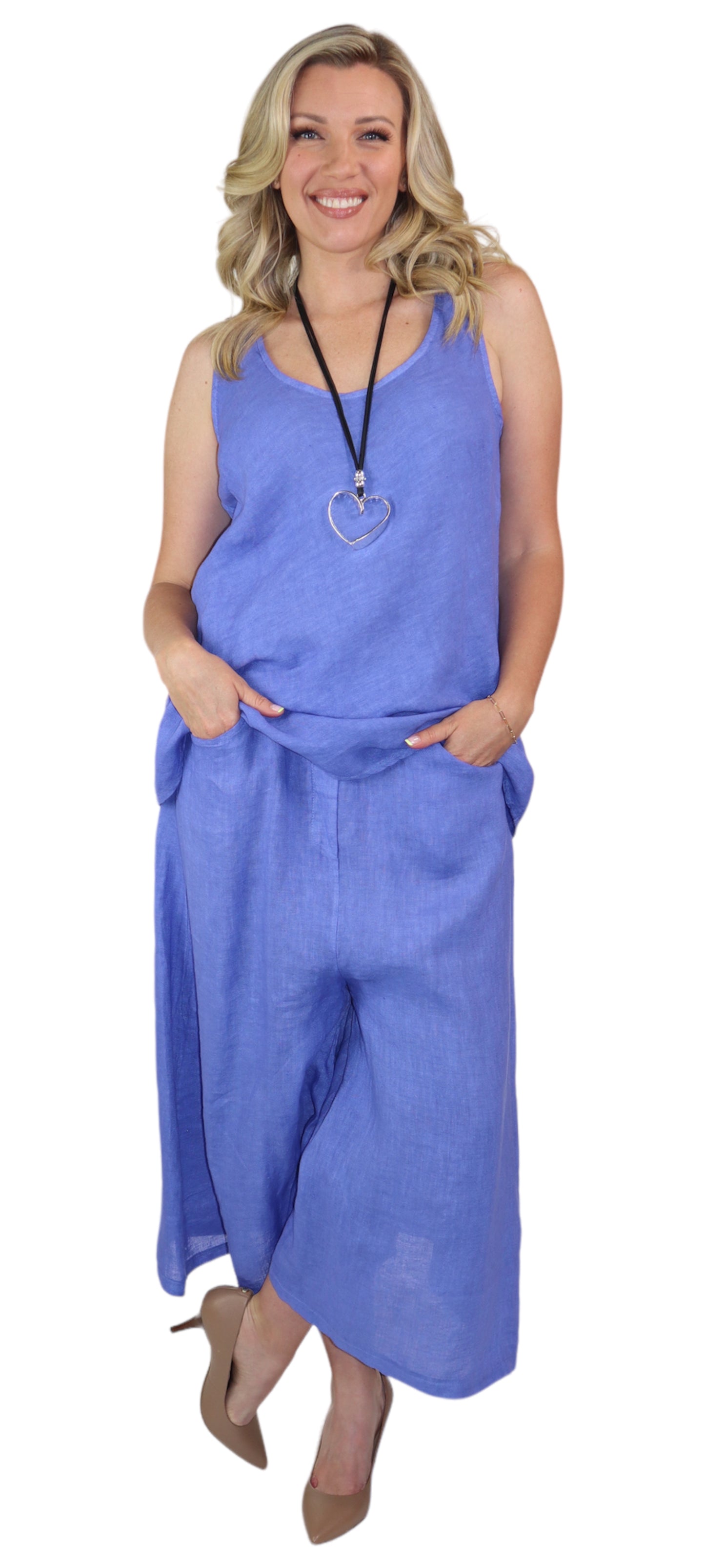 2 Piece Linen Culotte Pant Set, Linen Wide Leg Crop Pant Set, Linen Women Culotte Pants Set