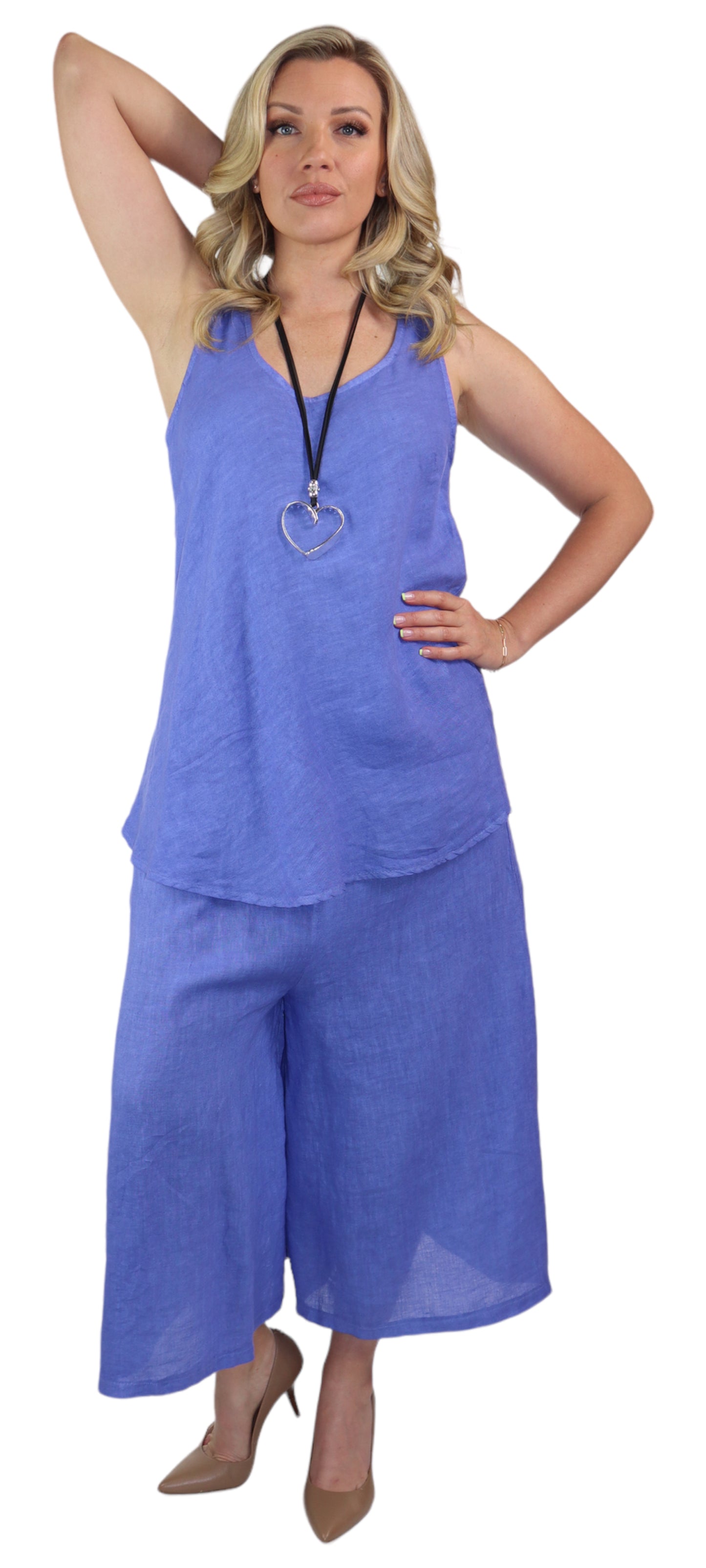 2 Piece Linen Culotte Pant Set, Linen Wide Leg Crop Pant Set, Linen Women Culotte Pants Set