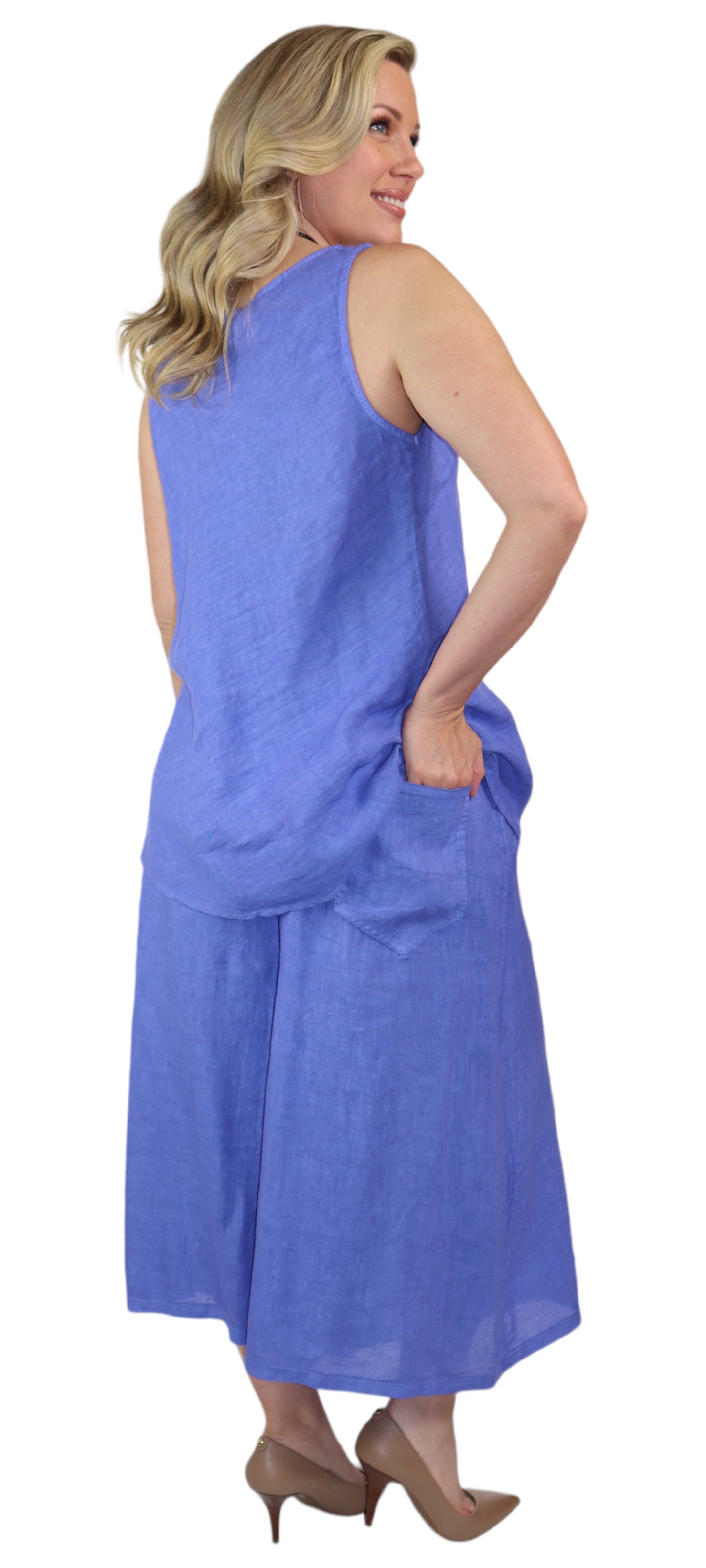 2 Piece Linen Culotte Pant Set, Linen Wide Leg Crop Pant Set, Linen Women Culotte Pants Set