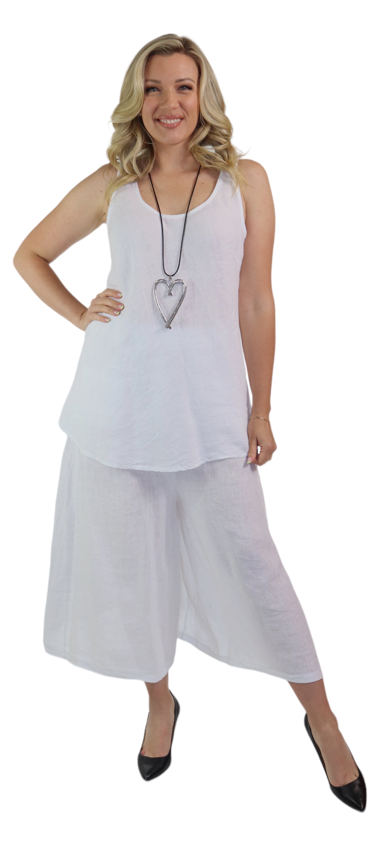 2 Piece Linen Culotte Pant Set, Linen Wide Leg Crop Pant Set, Linen Women Culotte Pants Set