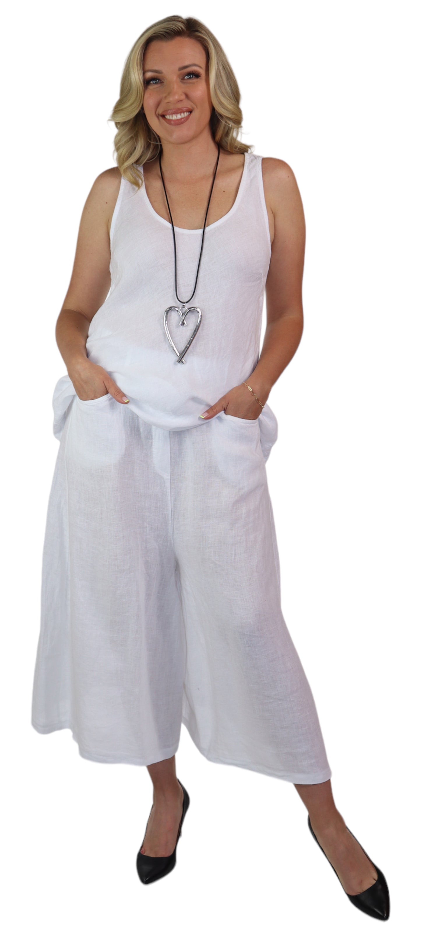 2 Piece Linen Culotte Pant Set, Linen Wide Leg Crop Pant Set, Linen Women Culotte Pants Set