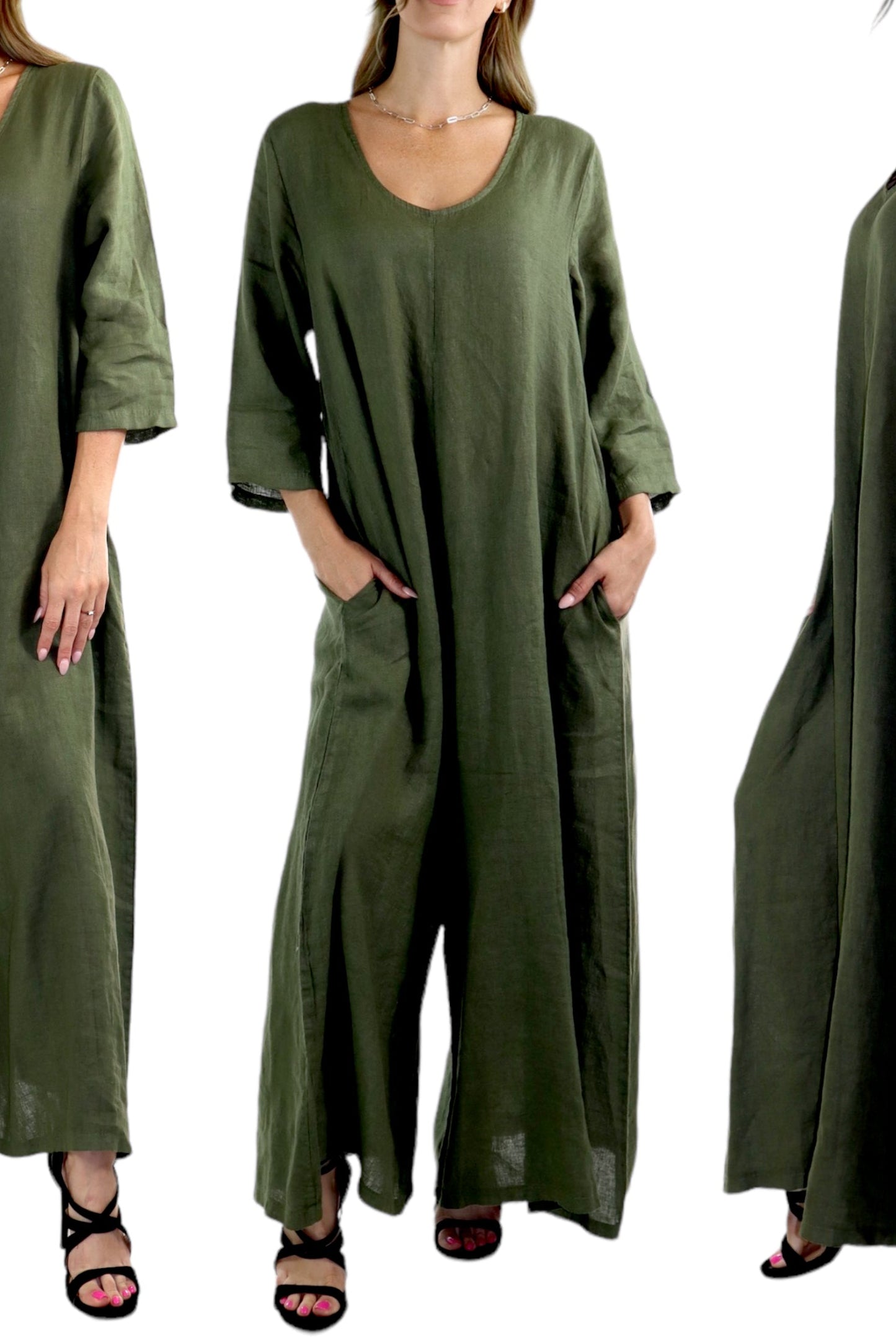 Women's Boho Linen Romper Overall Jumpsuit + Pants Set | One Size Fits All (S-XL)