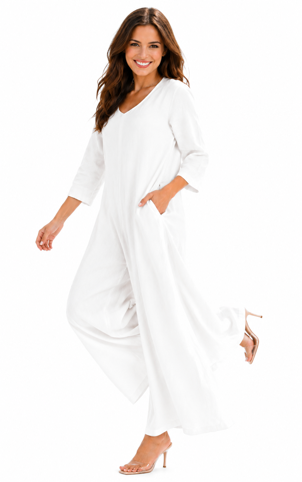 Women's Boho Linen Romper Overall Jumpsuit + Pants Set | One Size Fits All (S-XL)
