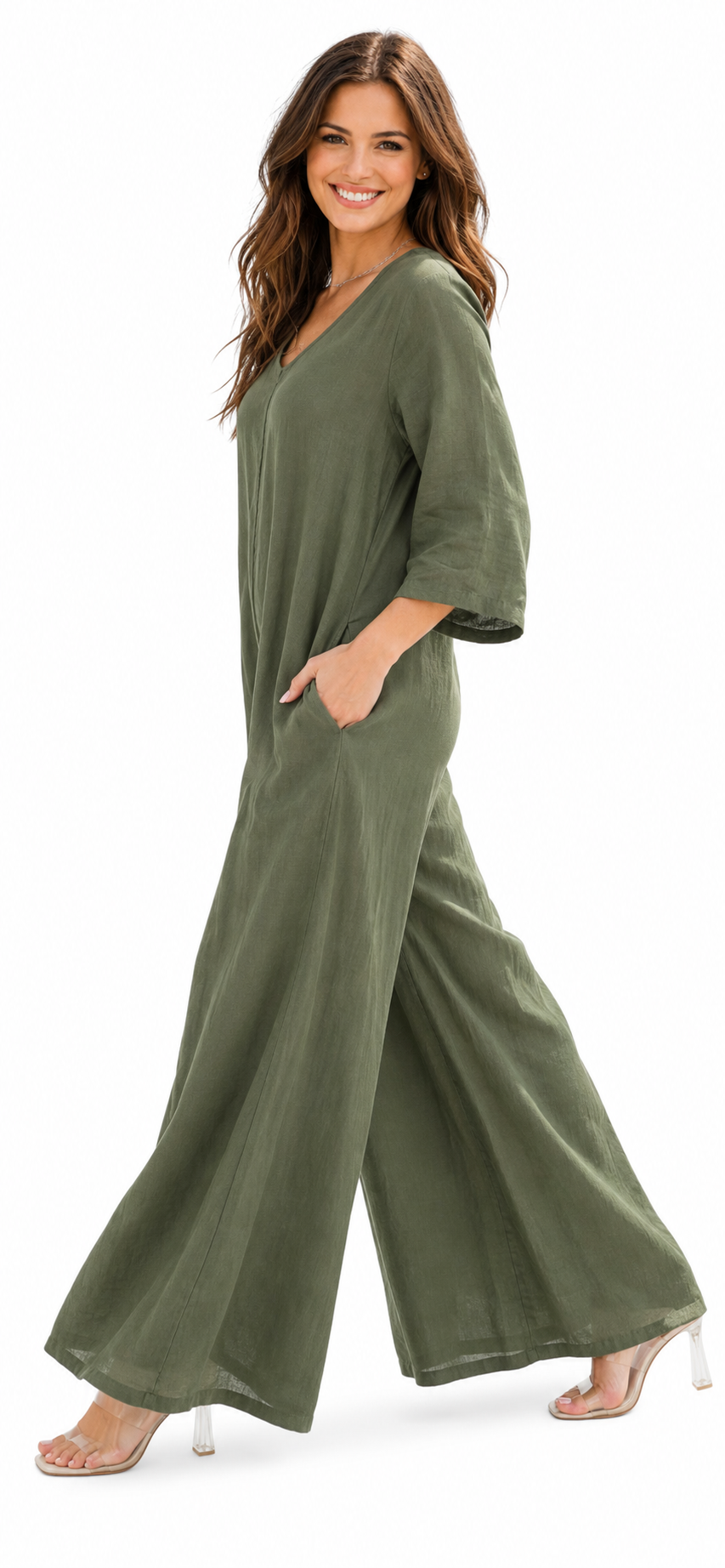 Women's Boho Linen Romper Overall Jumpsuit + Pants Set | One Size Fits All (S-XL)