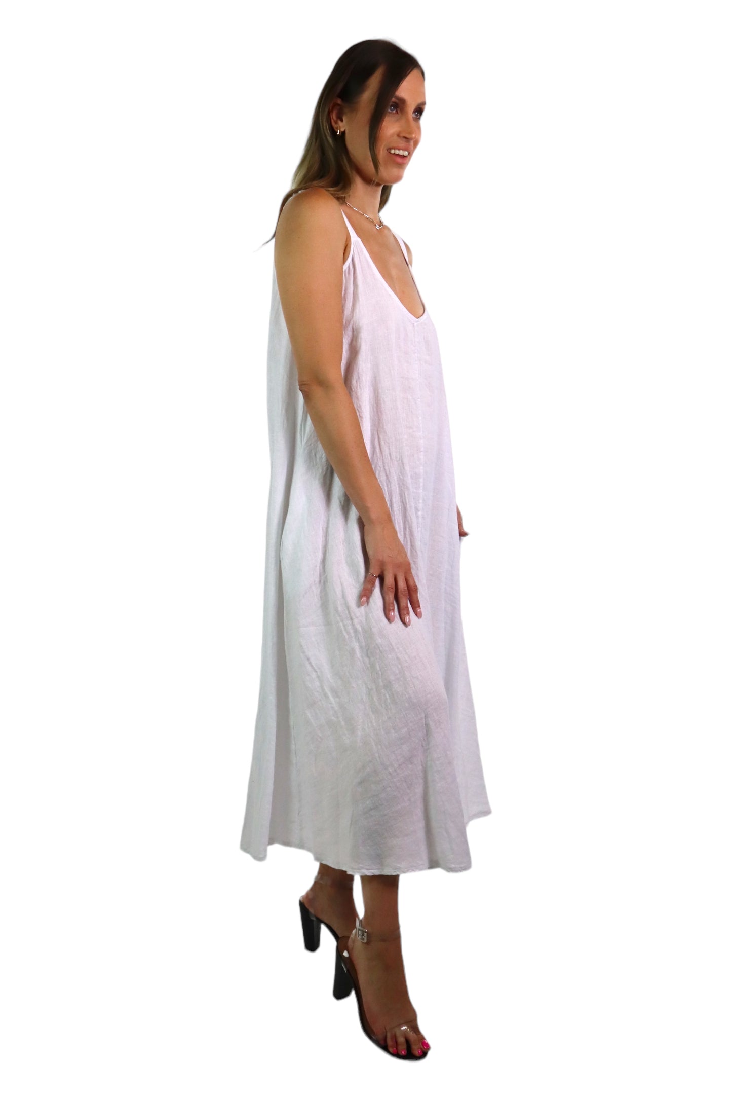 Womens 100% Linen Spaghetti Strap Maxi Dress | One Size Fits All (S-XL)