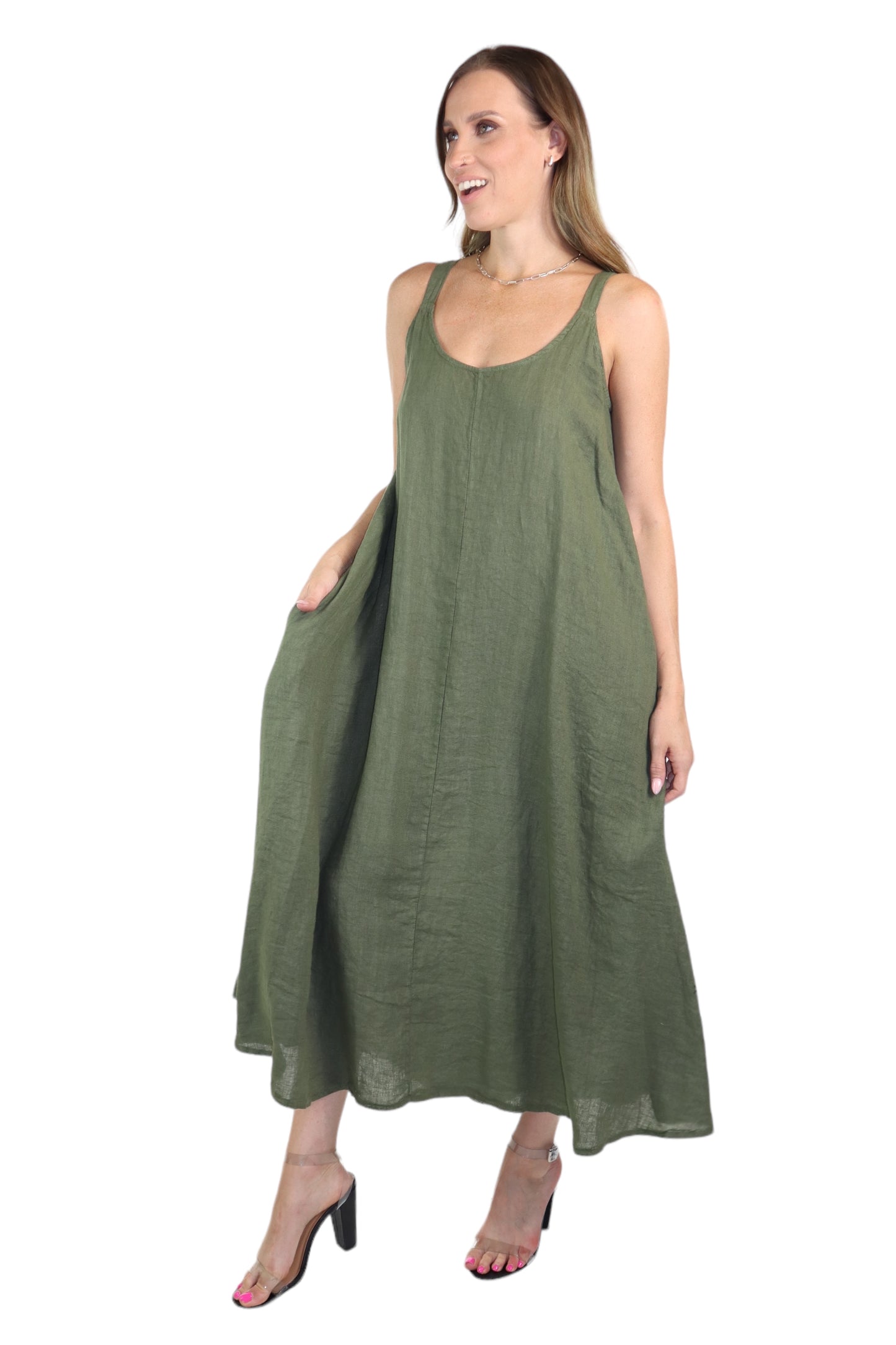 Womens 100% Linen Spaghetti Strap Maxi Dress | One Size Fits All (S-XL)