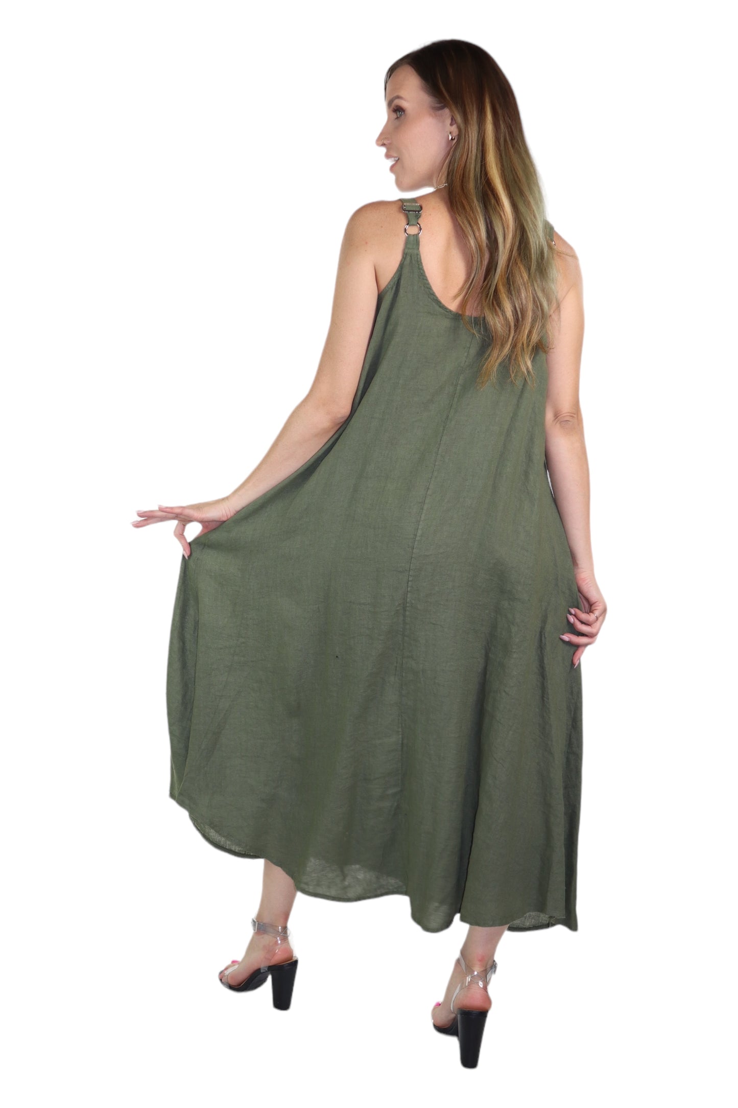 Womens 100% Linen Spaghetti Strap Maxi Dress | One Size Fits All (S-XL)