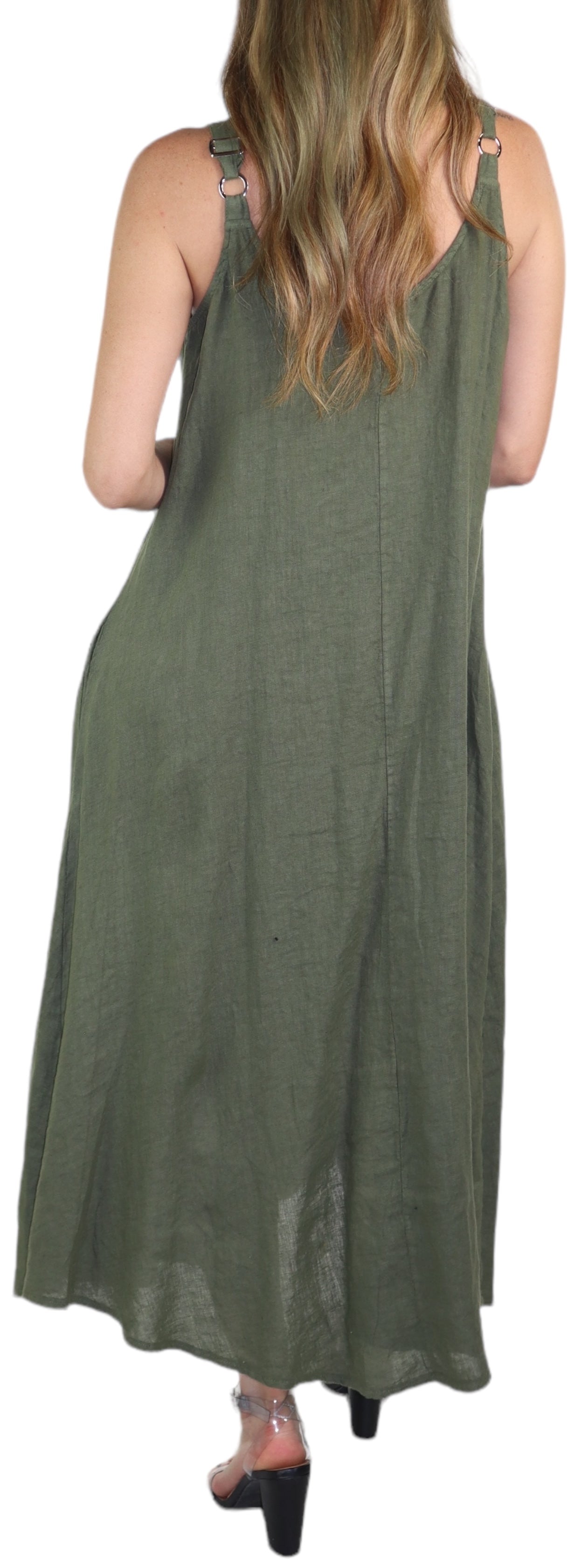 Womens 100% Linen Spaghetti Strap Maxi Dress | One Size Fits All (S-XL)