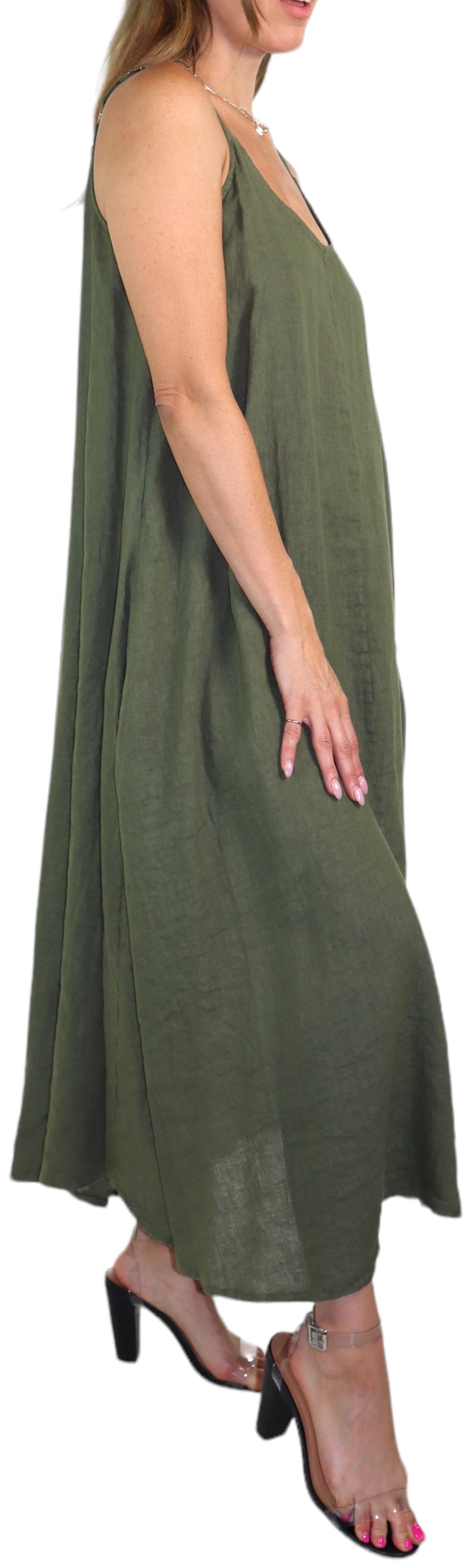 Womens 100% Linen Spaghetti Strap Maxi Dress | One Size Fits All (S-XL)