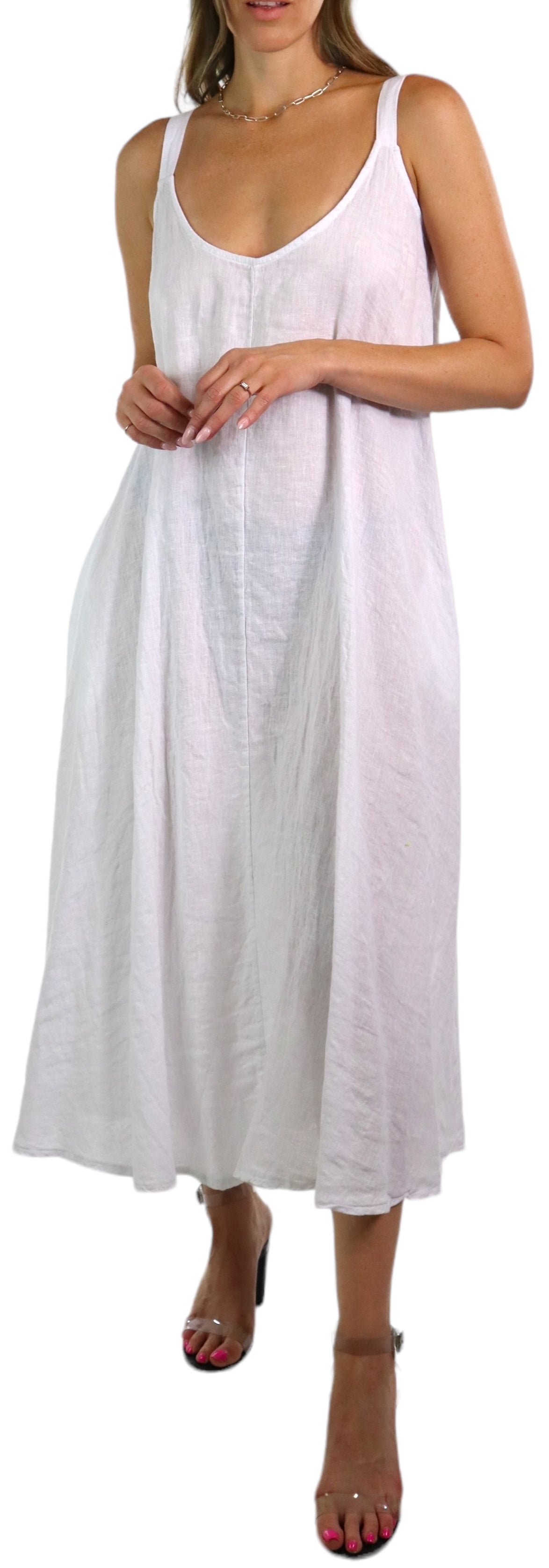 Womens 100% Linen Spaghetti Strap Maxi Dress | One Size Fits All (S-XL)