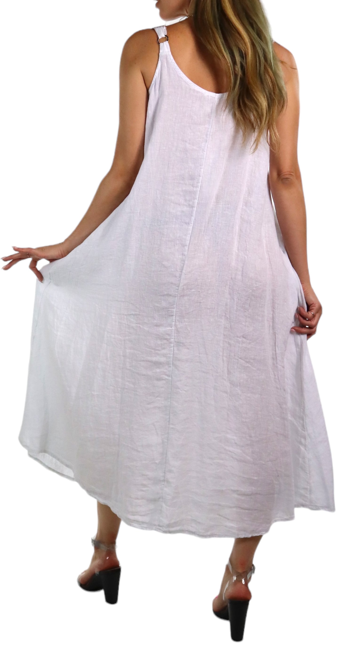 Womens 100% Linen Spaghetti Strap Maxi Dress | One Size Fits All (S-XL)