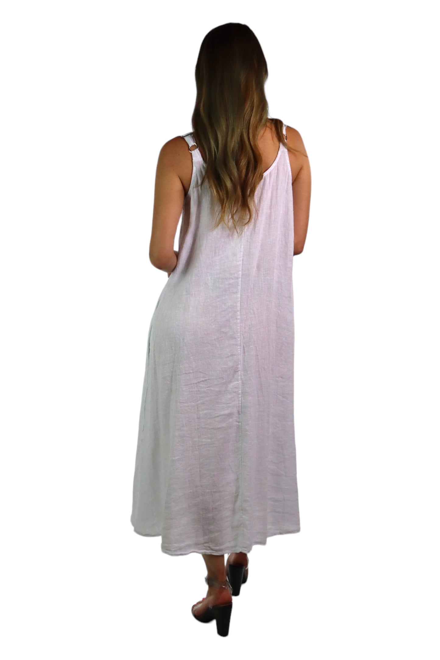 Womens 100% Linen Spaghetti Strap Maxi Dress | One Size Fits All (S-XL)
