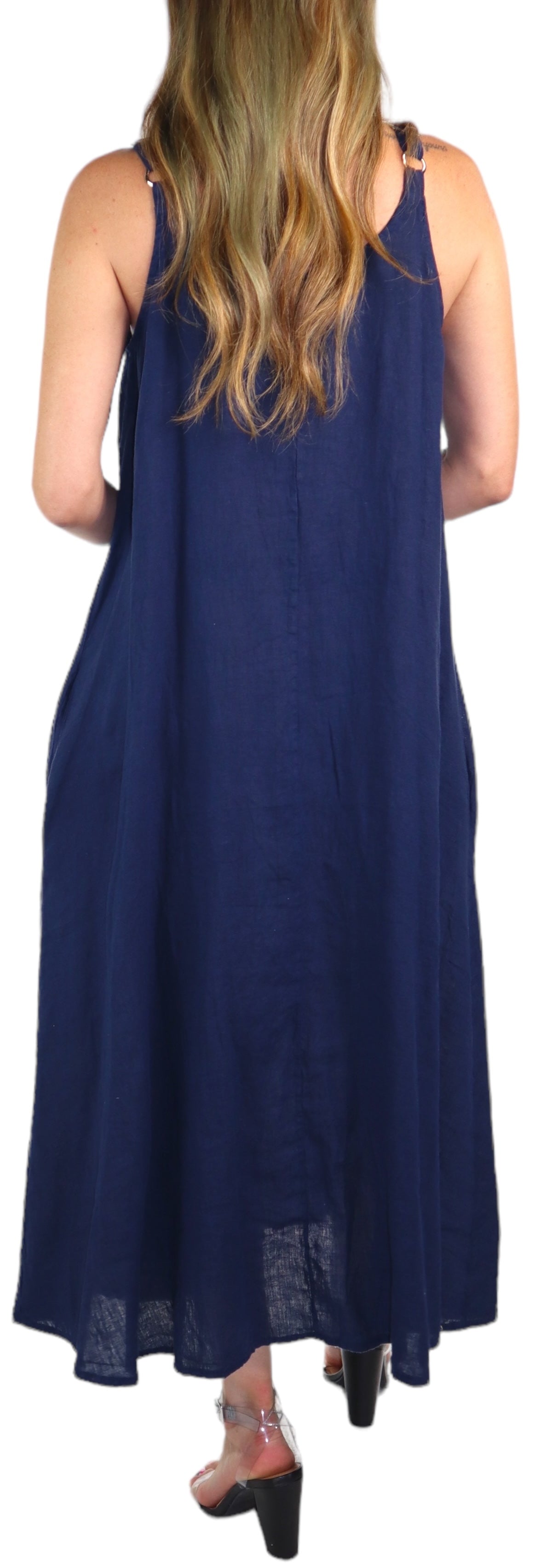 Womens 100% Linen Spaghetti Strap Maxi Dress | One Size Fits All (S-XL)