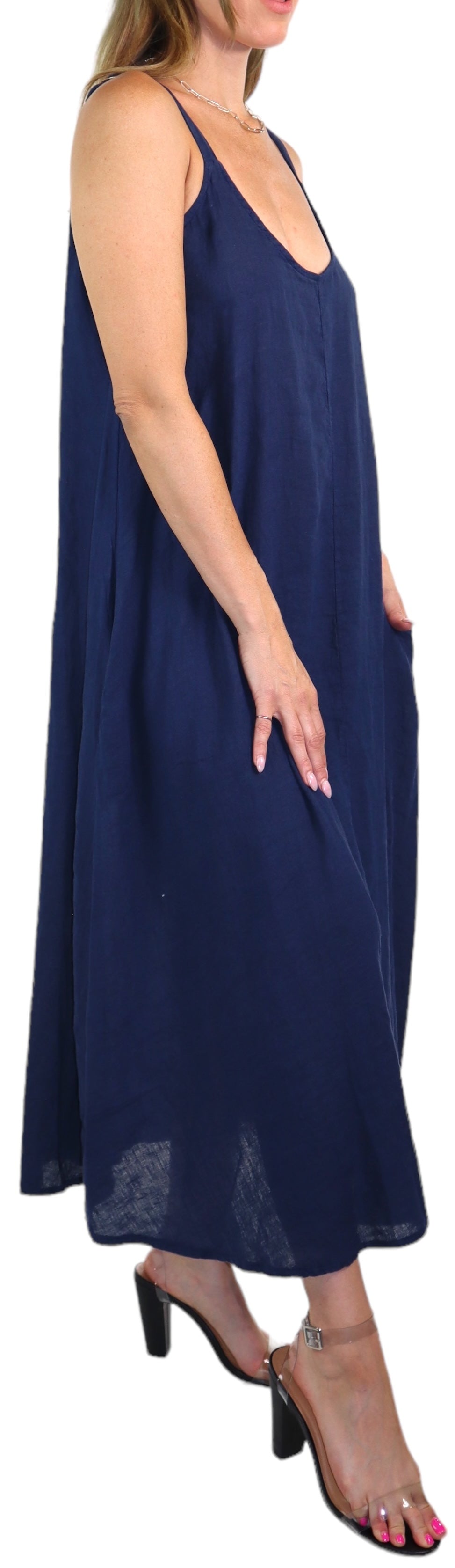 Womens 100% Linen Spaghetti Strap Maxi Dress | One Size Fits All (S-XL)