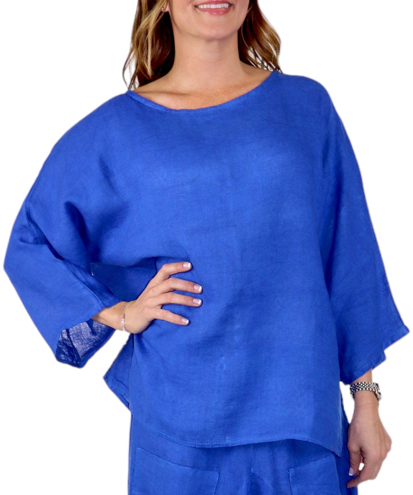 Womens Plus Size Oversized Baggy Swirl Print Artsy Bohemian 100% Linen Tunic Shirt Top | One Size Fits All