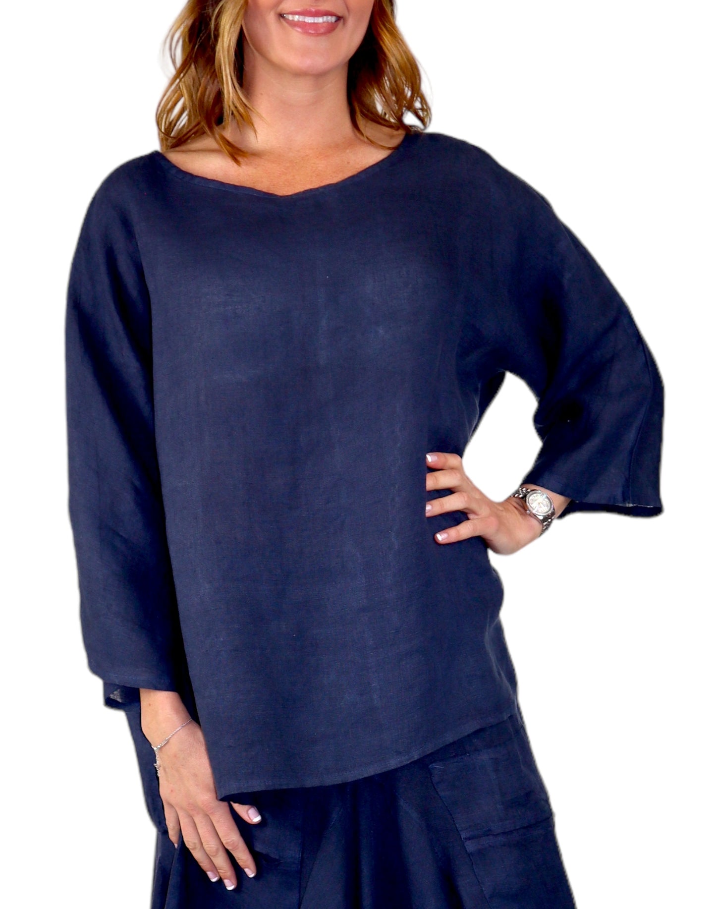 Womens Plus Size Oversized Baggy Swirl Print Artsy Bohemian 100% Linen Tunic Shirt Top | One Size Fits All
