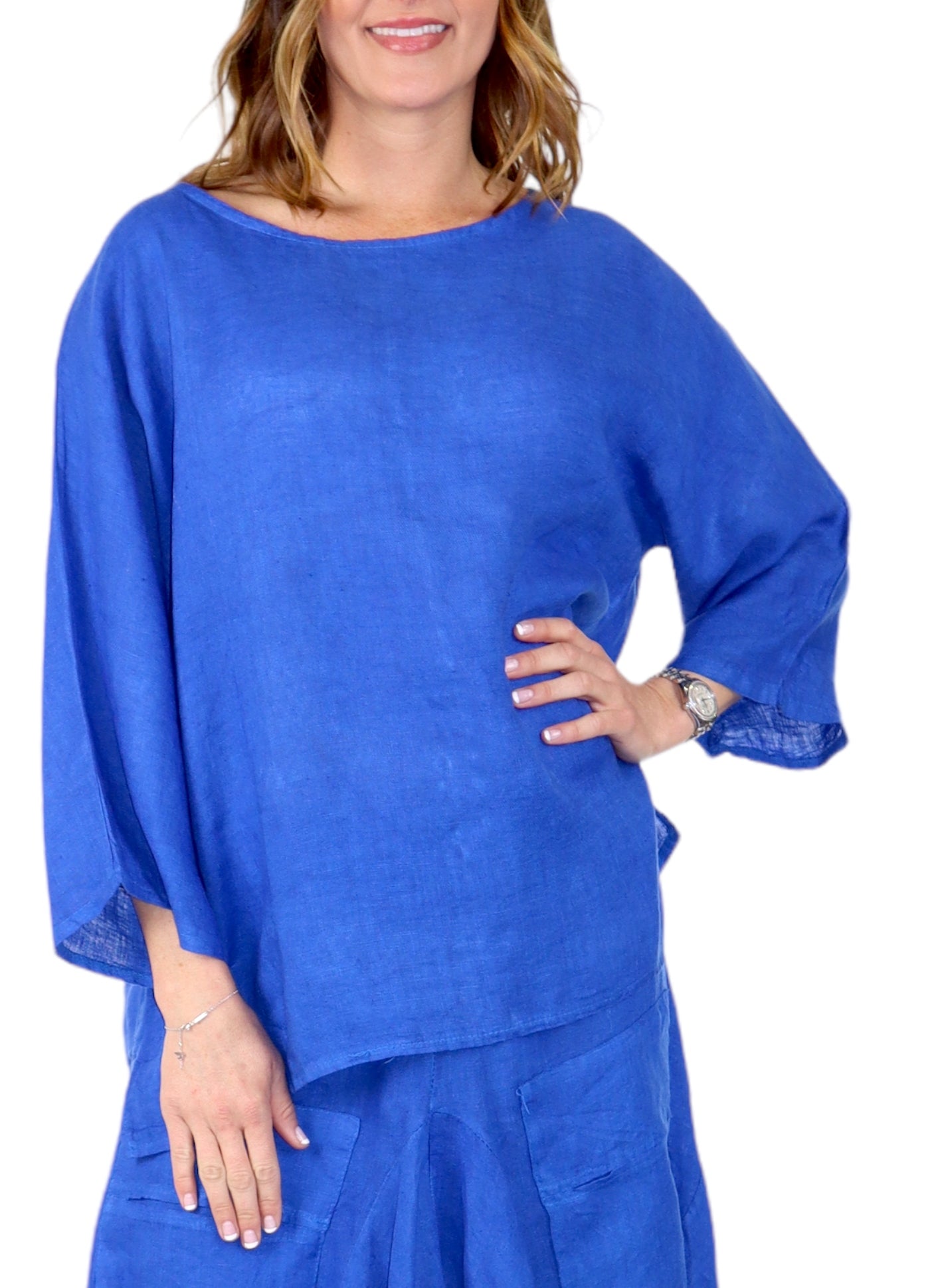 Womens Plus Size Oversized Baggy Swirl Print Artsy Bohemian 100% Linen Tunic Shirt Top | One Size Fits All