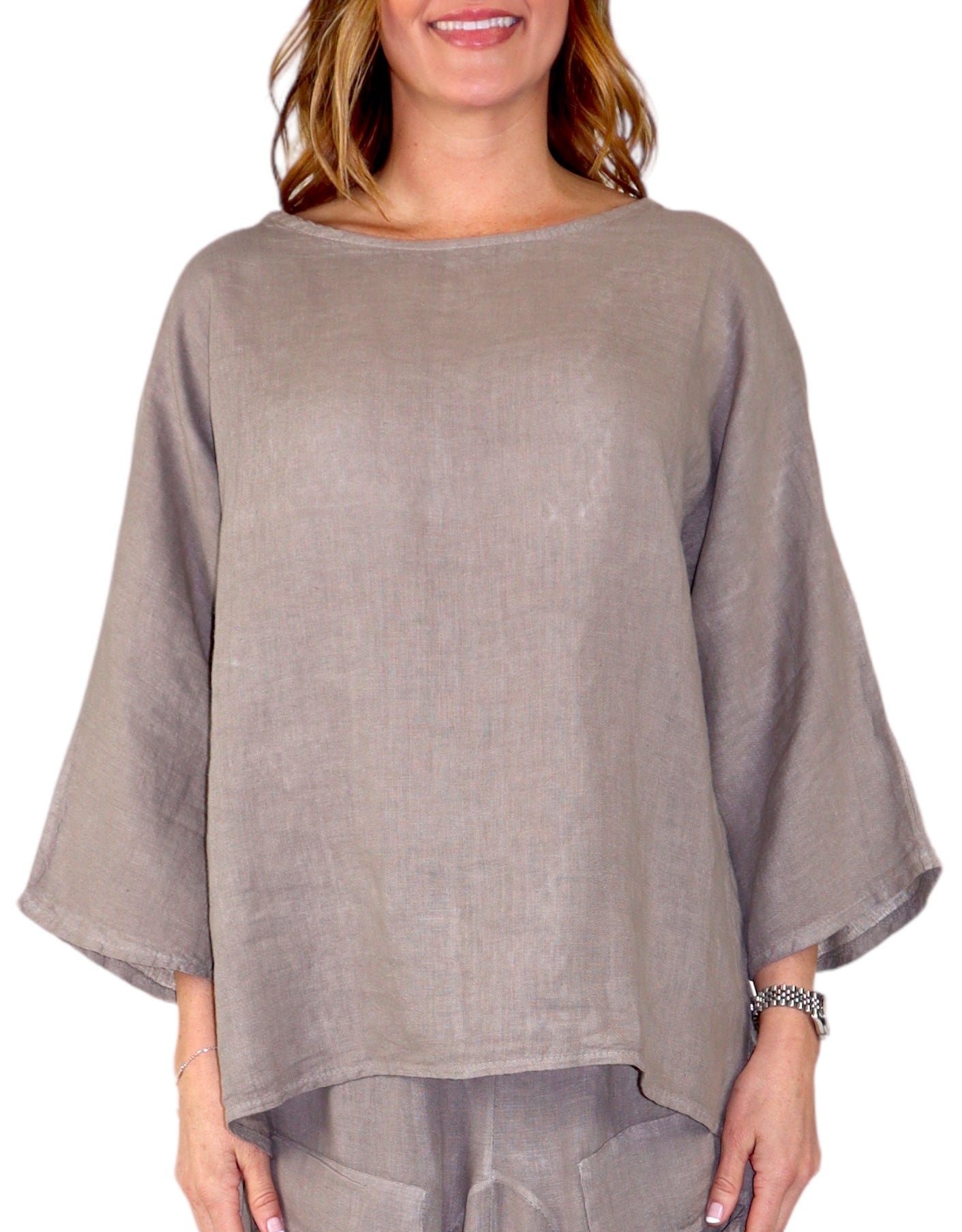Womens Plus Size Oversized Baggy Swirl Print Artsy Bohemian 100% Linen Tunic Shirt Top | One Size Fits All