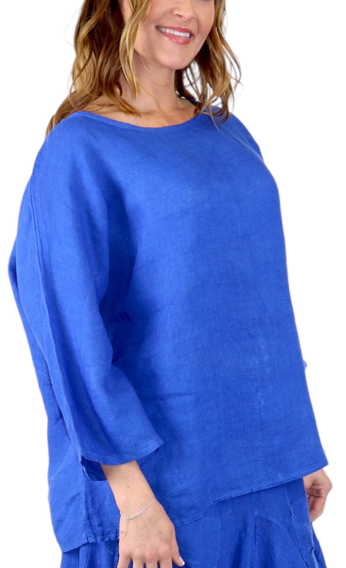 Womens Plus Size Oversized Baggy Swirl Print Artsy Bohemian 100% Linen Tunic Shirt Top | One Size Fits All