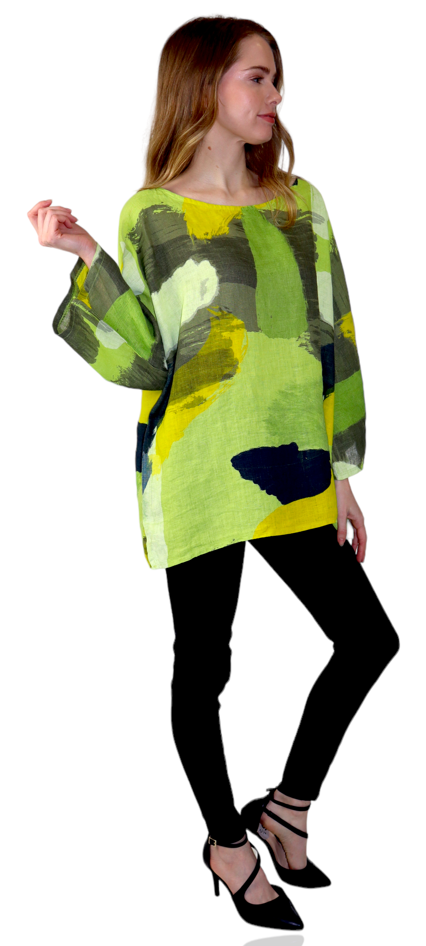 Womens Plus Size Oversized Baggy Swirl Print Artsy Bohemian 100% Linen Tunic Shirt Top | One Size Fits All (Copy)