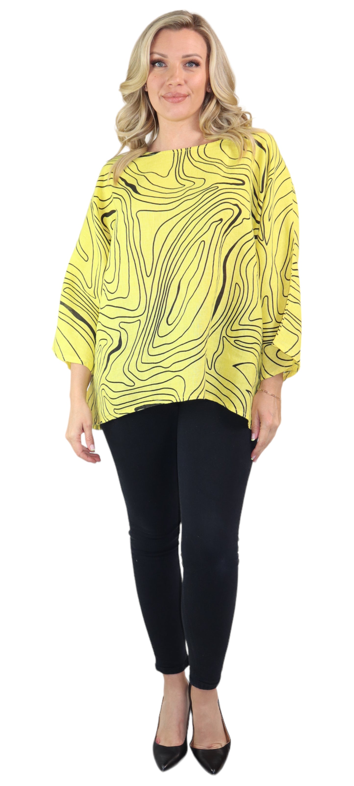 Womens Plus Size Oversized Baggy Swirl Print Artsy Bohemian 100% Linen Tunic Shirt Top | One Size Fits All