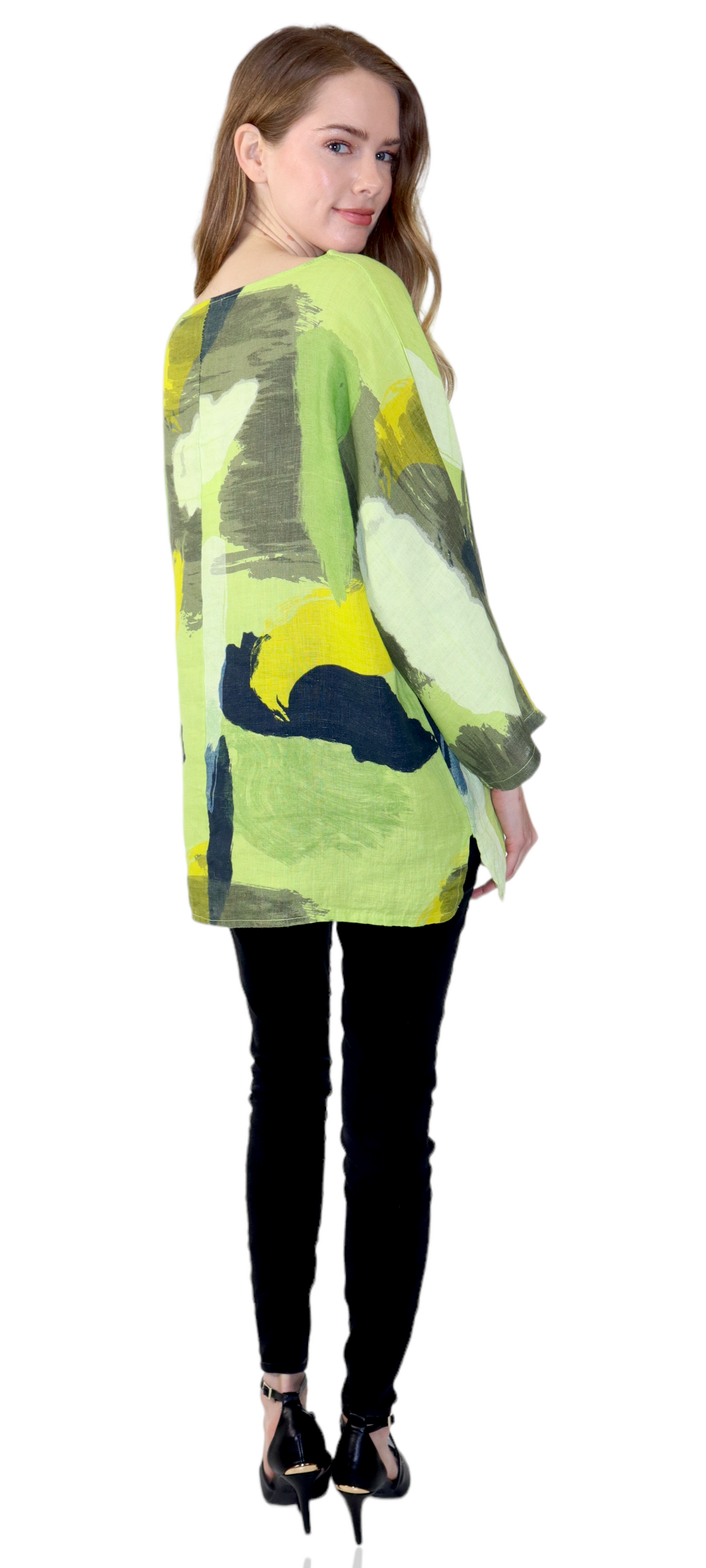 Womens Plus Size Oversized Baggy Swirl Print Artsy Bohemian 100% Linen Tunic Shirt Top | One Size Fits All (Copy)