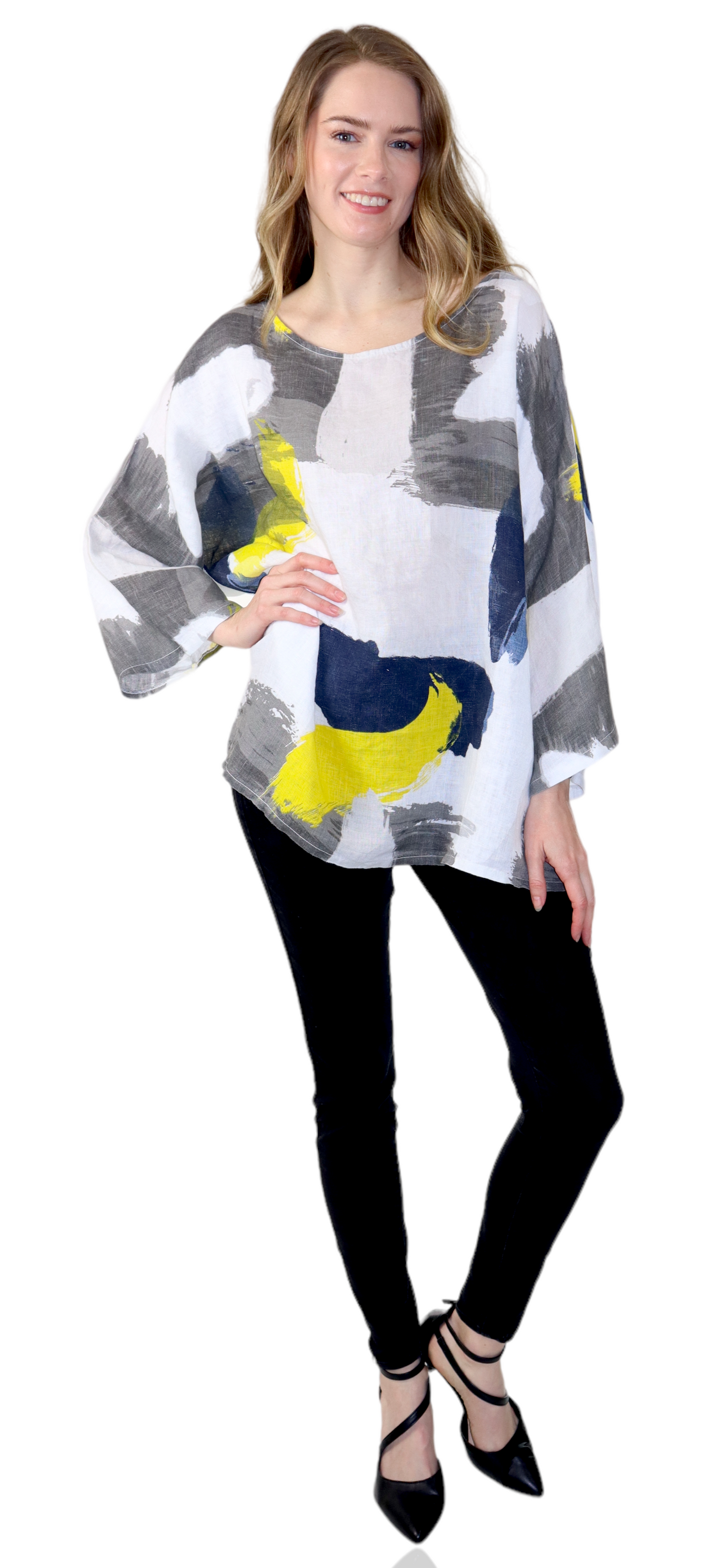Womens Plus Size Oversized Baggy Swirl Print Artsy Bohemian 100% Linen Tunic Shirt Top | One Size Fits All (Copy)