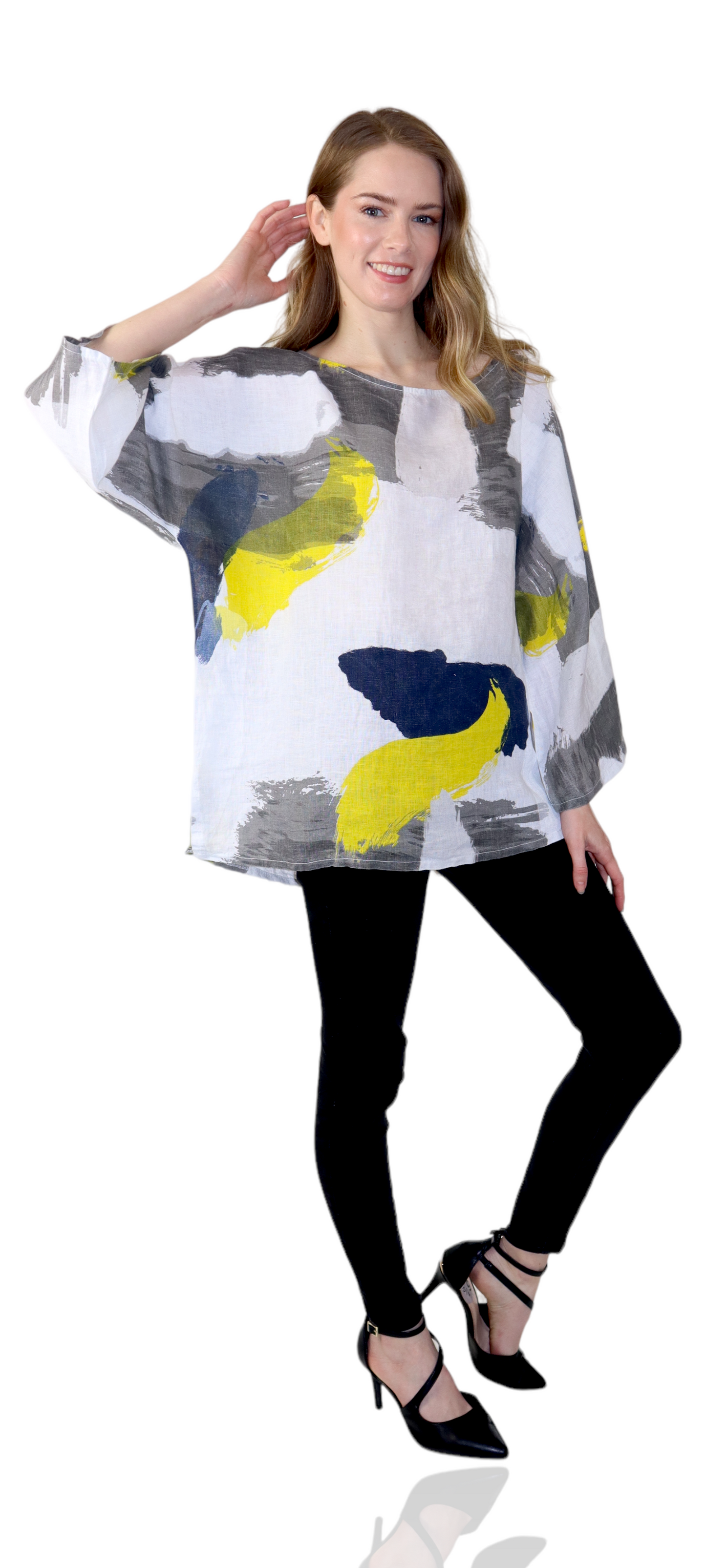 Womens Plus Size Oversized Baggy Swirl Print Artsy Bohemian 100% Linen Tunic Shirt Top | One Size Fits All (Copy)