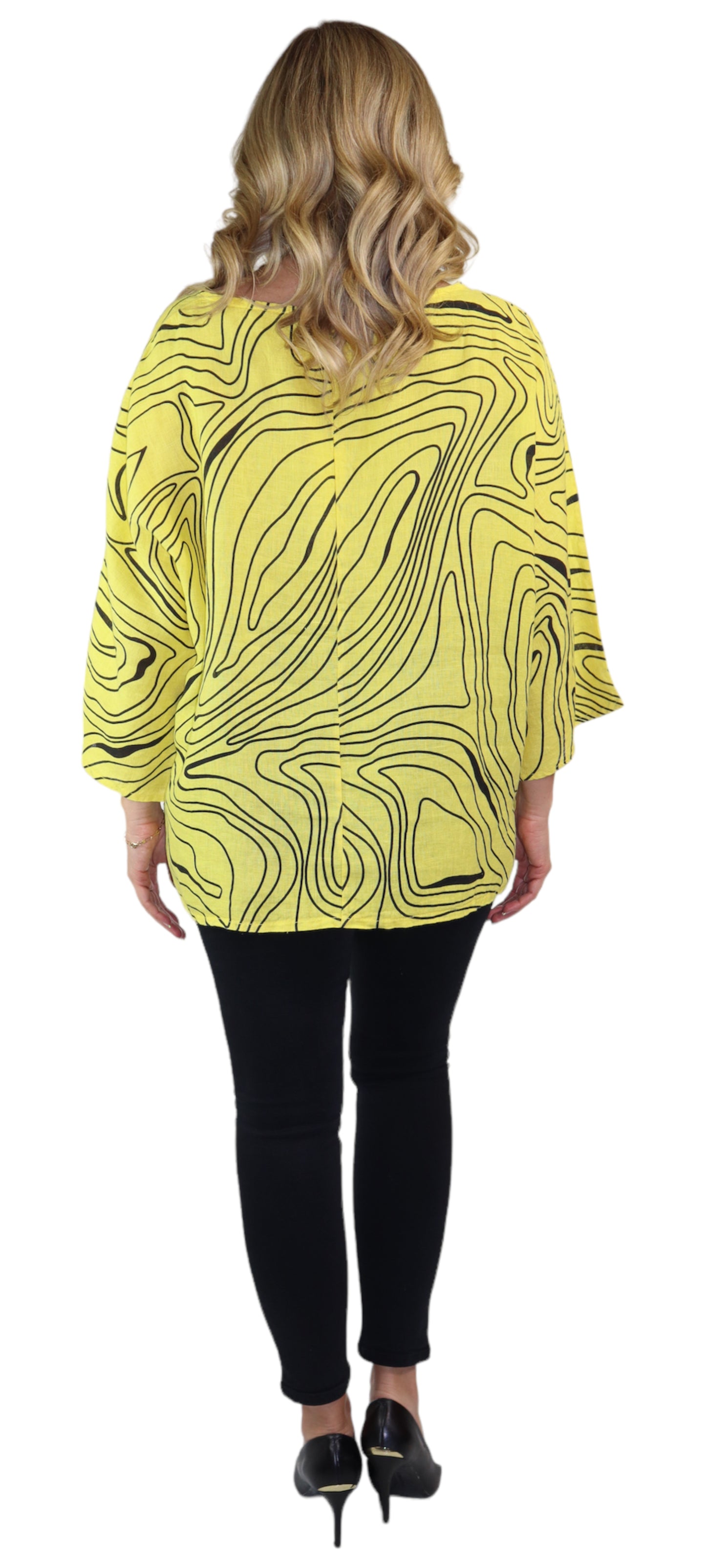 Womens Plus Size Oversized Baggy Swirl Print Artsy Bohemian 100% Linen Tunic Shirt Top | One Size Fits All