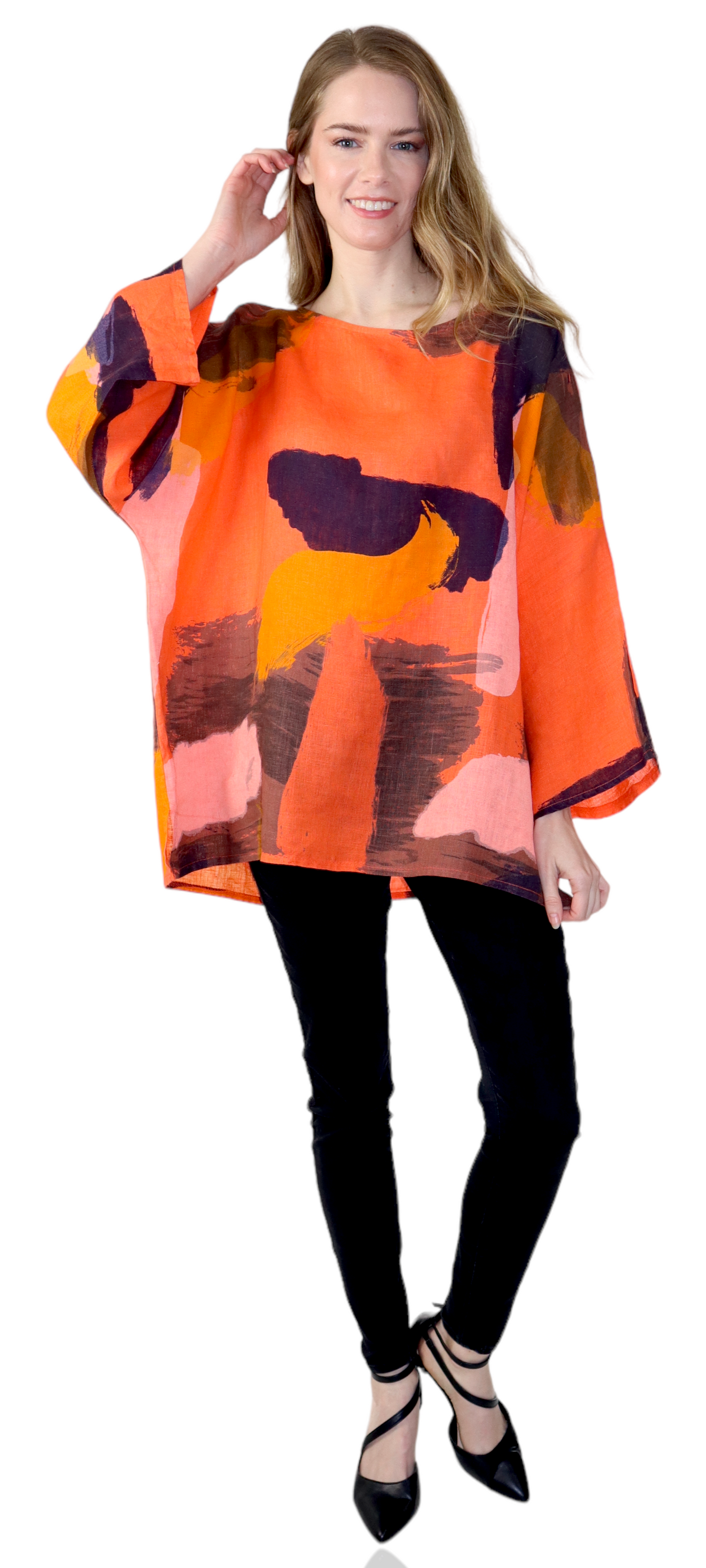 Womens Plus Size Oversized Baggy Swirl Print Artsy Bohemian 100% Linen Tunic Shirt Top | One Size Fits All (Copy)