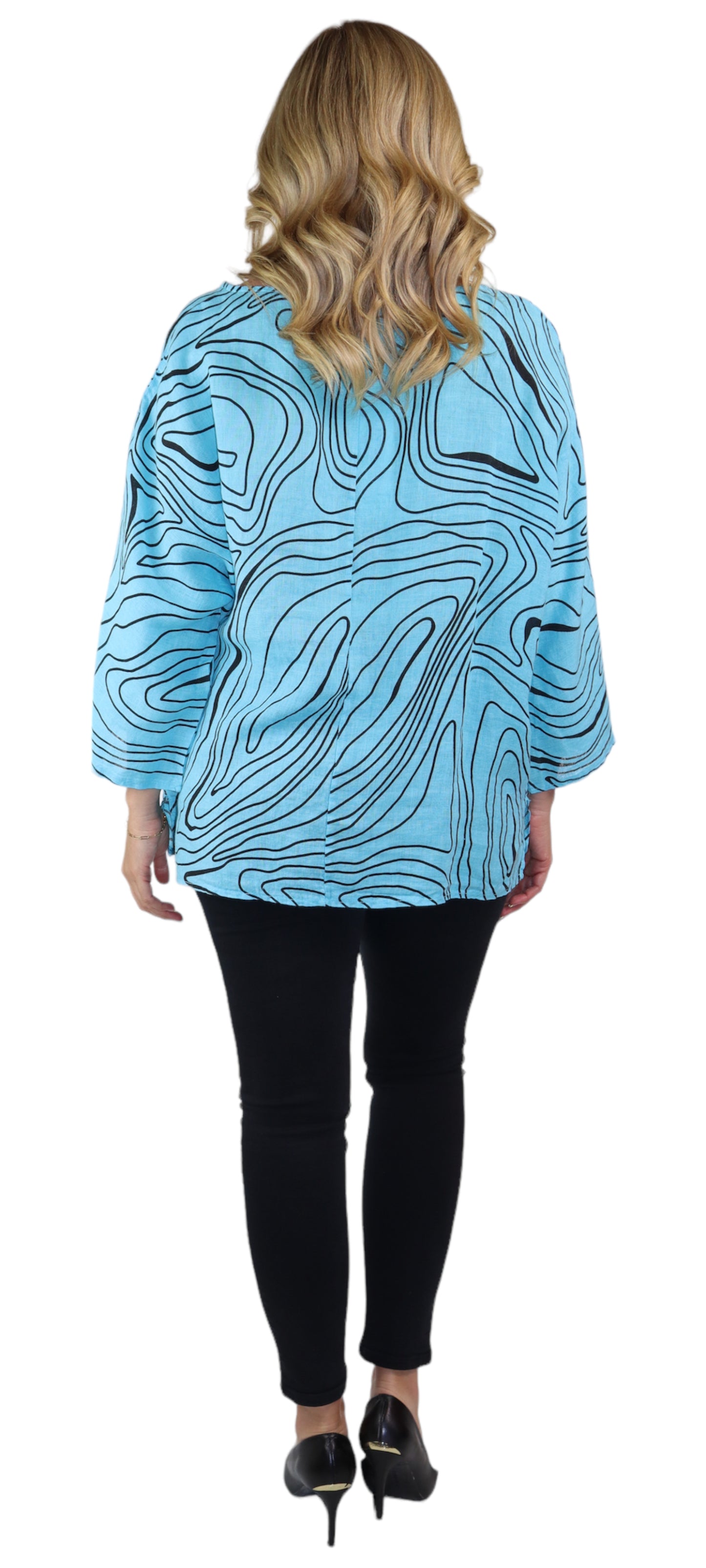 Womens Plus Size Oversized Baggy Swirl Print Artsy Bohemian 100% Linen Tunic Shirt Top | One Size Fits All