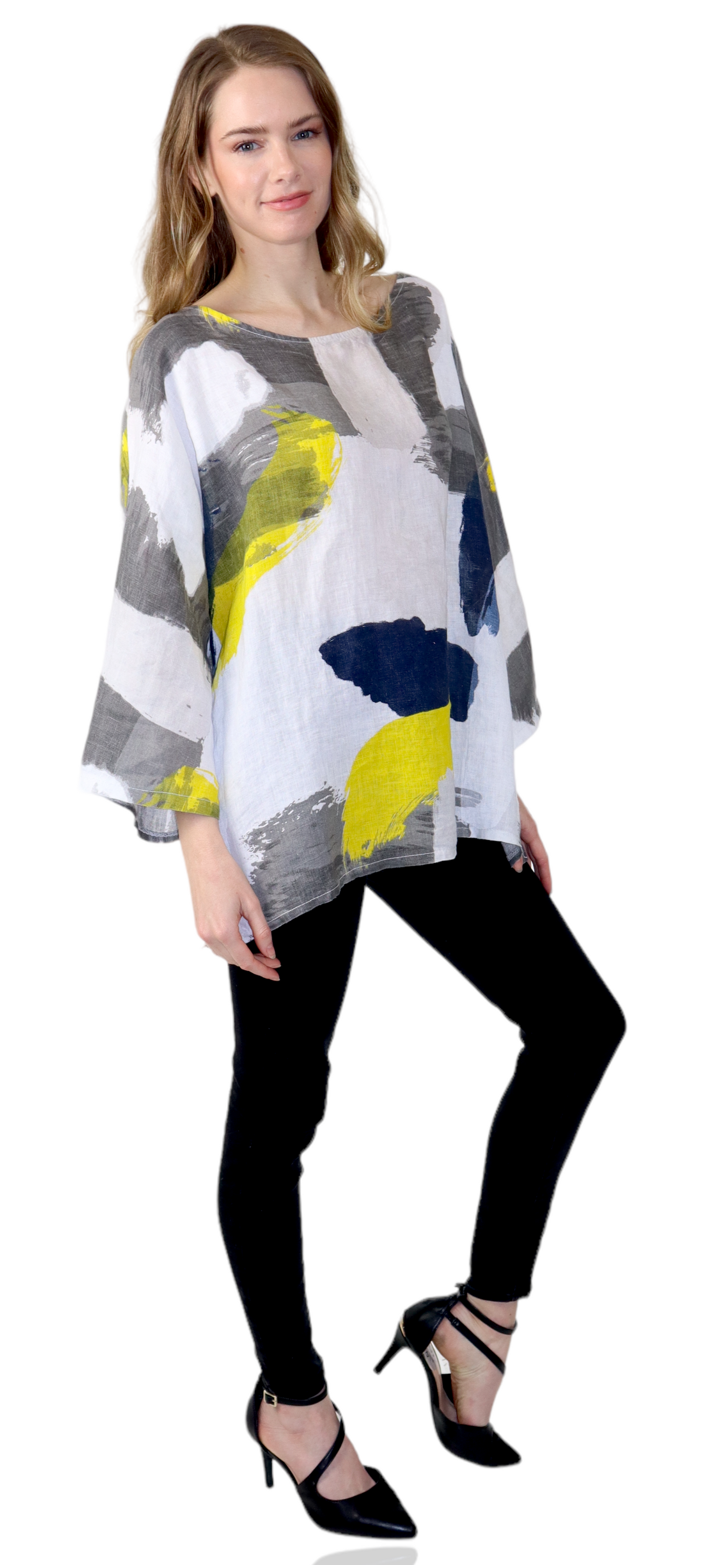 Womens Plus Size Oversized Baggy Swirl Print Artsy Bohemian 100% Linen Tunic Shirt Top | One Size Fits All (Copy)
