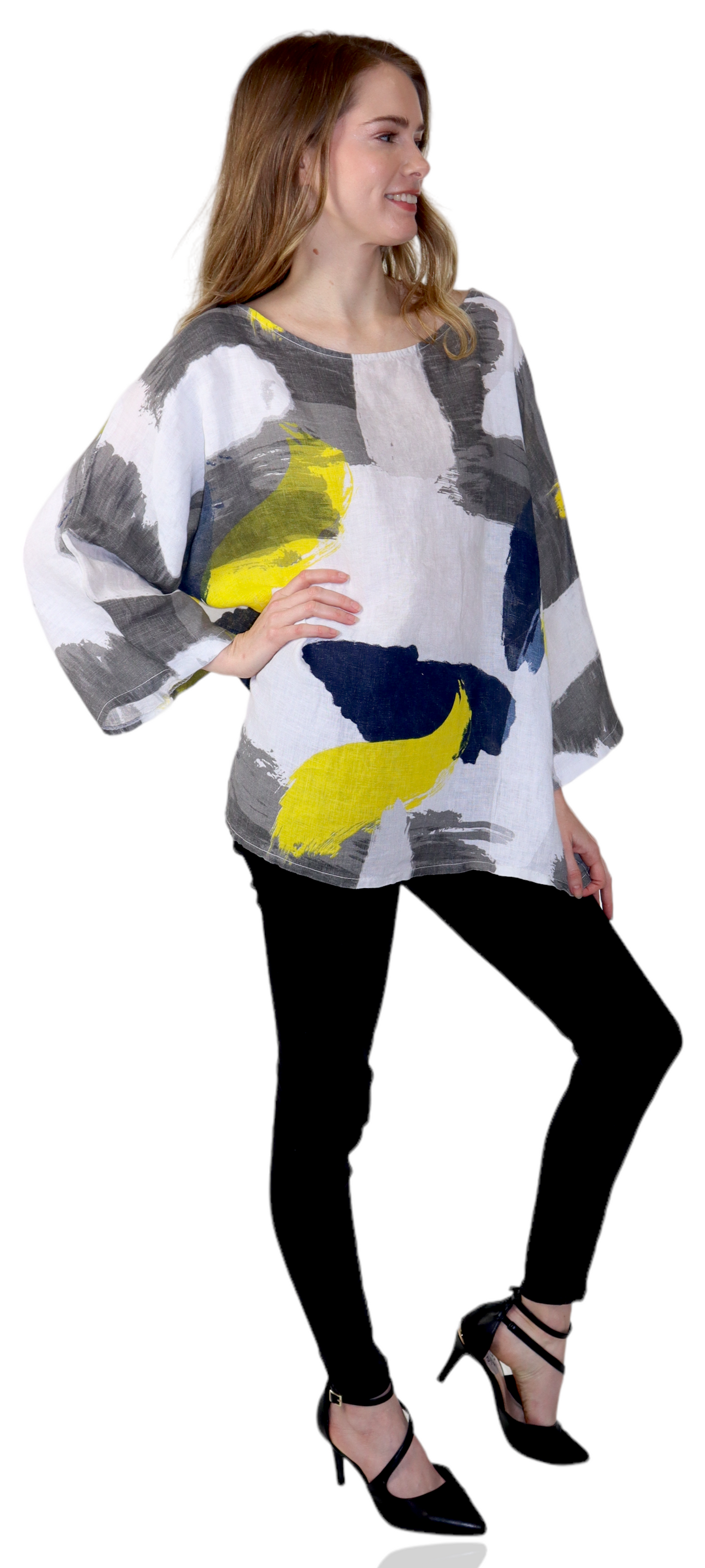 Womens Plus Size Oversized Baggy Swirl Print Artsy Bohemian 100% Linen Tunic Shirt Top | One Size Fits All (Copy)