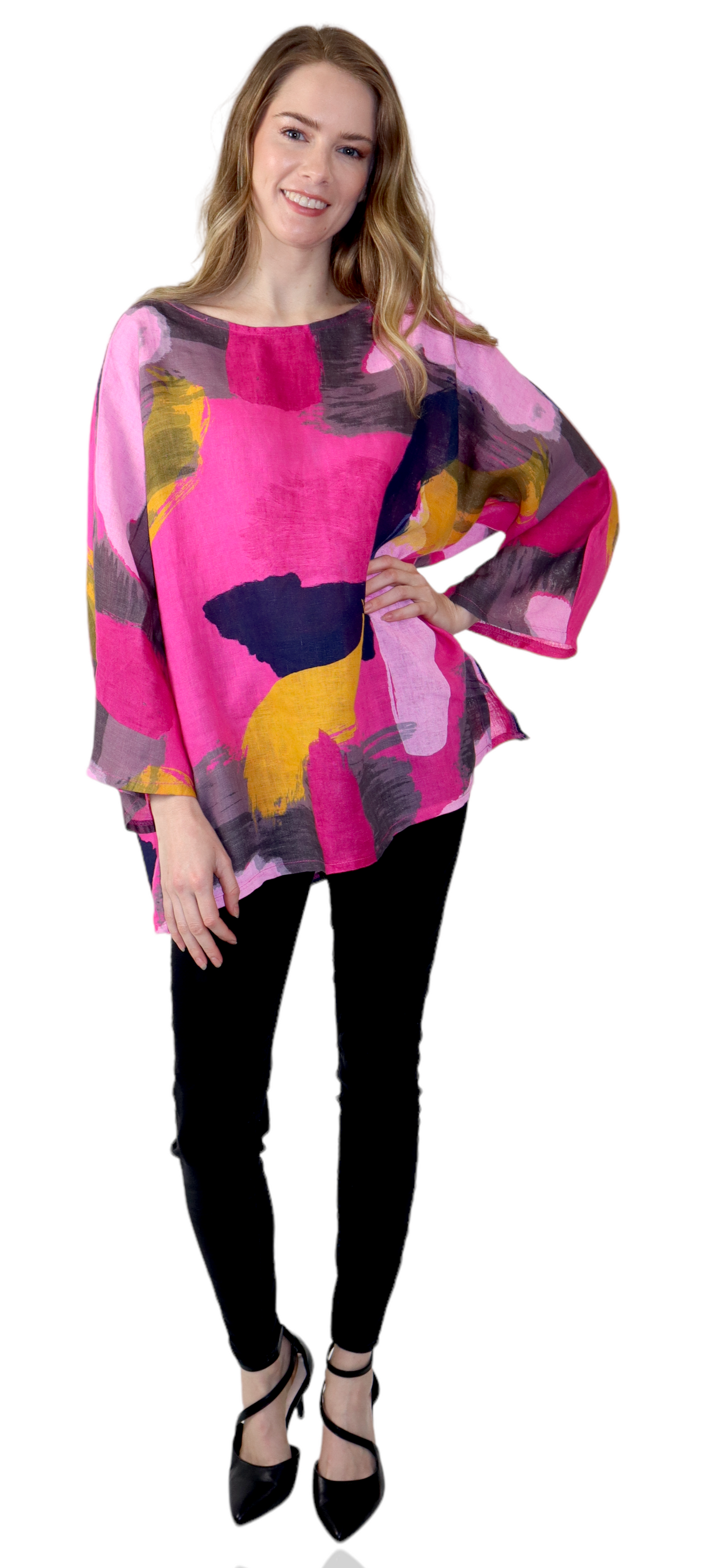 Womens Plus Size Oversized Baggy Swirl Print Artsy Bohemian 100% Linen Tunic Shirt Top | One Size Fits All (Copy)